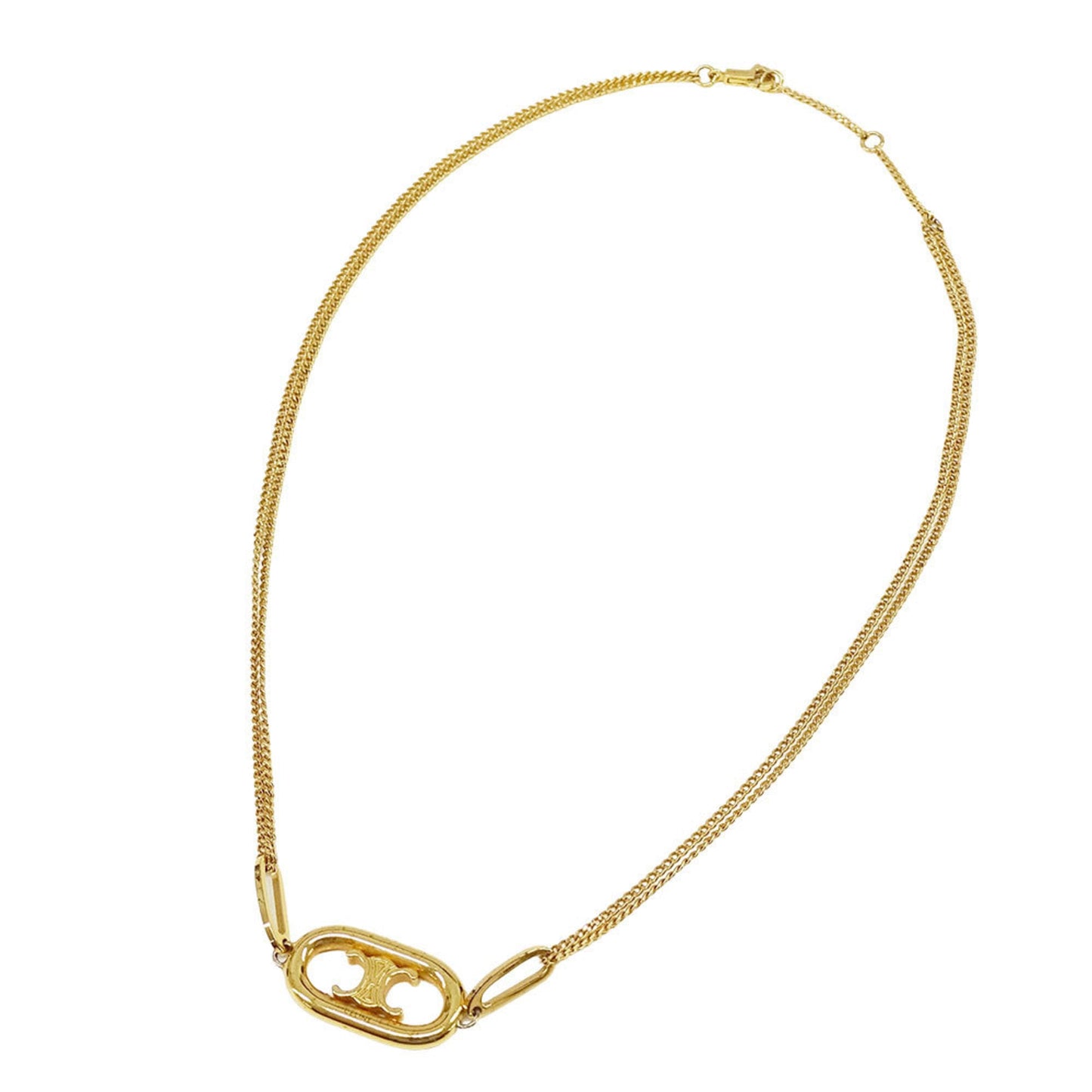 Celine Triomphe Gold Double-Strand Necklace for Women, Accessory with Logo