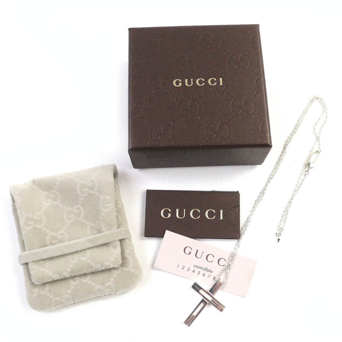 GUCCI Cutout Cross Necklace, AG925 Silver, G-Cross Logo, Made in Italy, Weight 12.3g, Women's, Box and Dust Bag Included