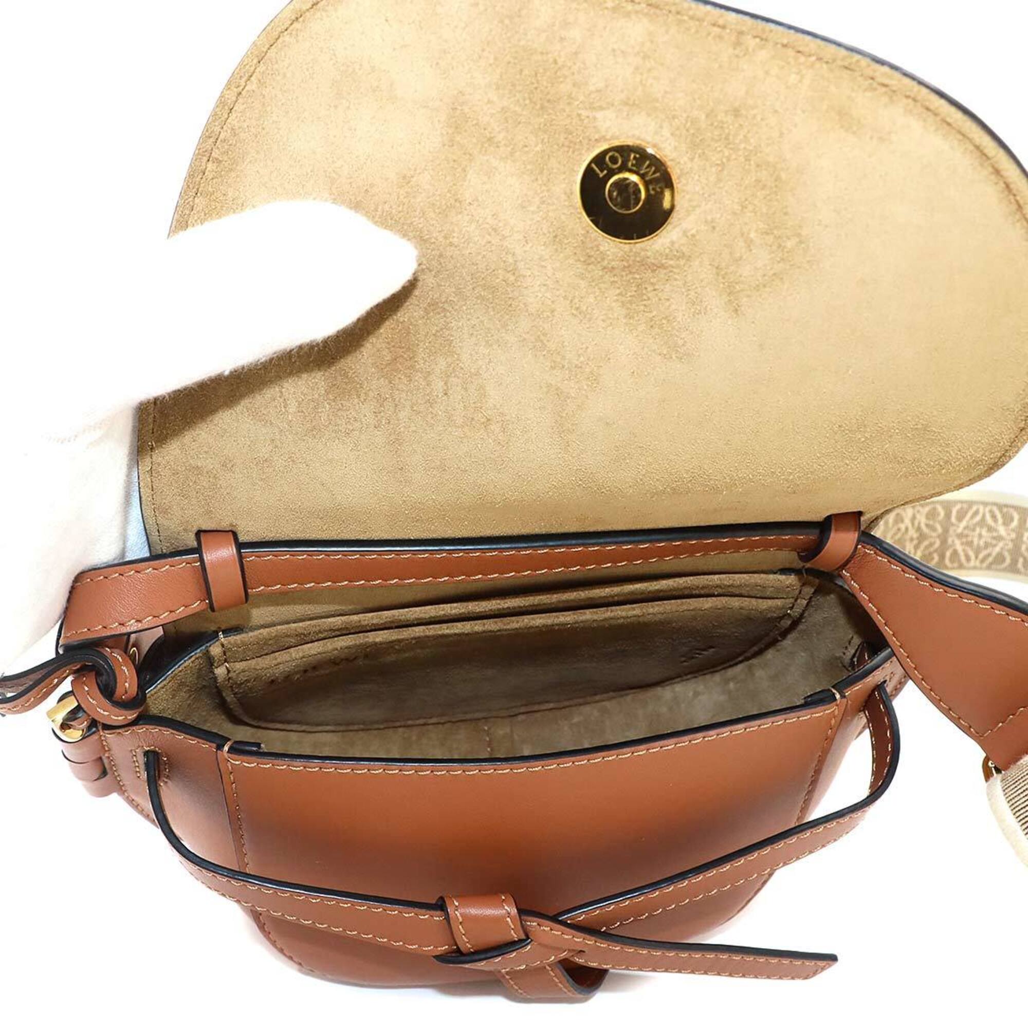 Loewe Mini Gate Dual Shoulder Handbag, Leather, Brown, Gold Hardware — Like New
