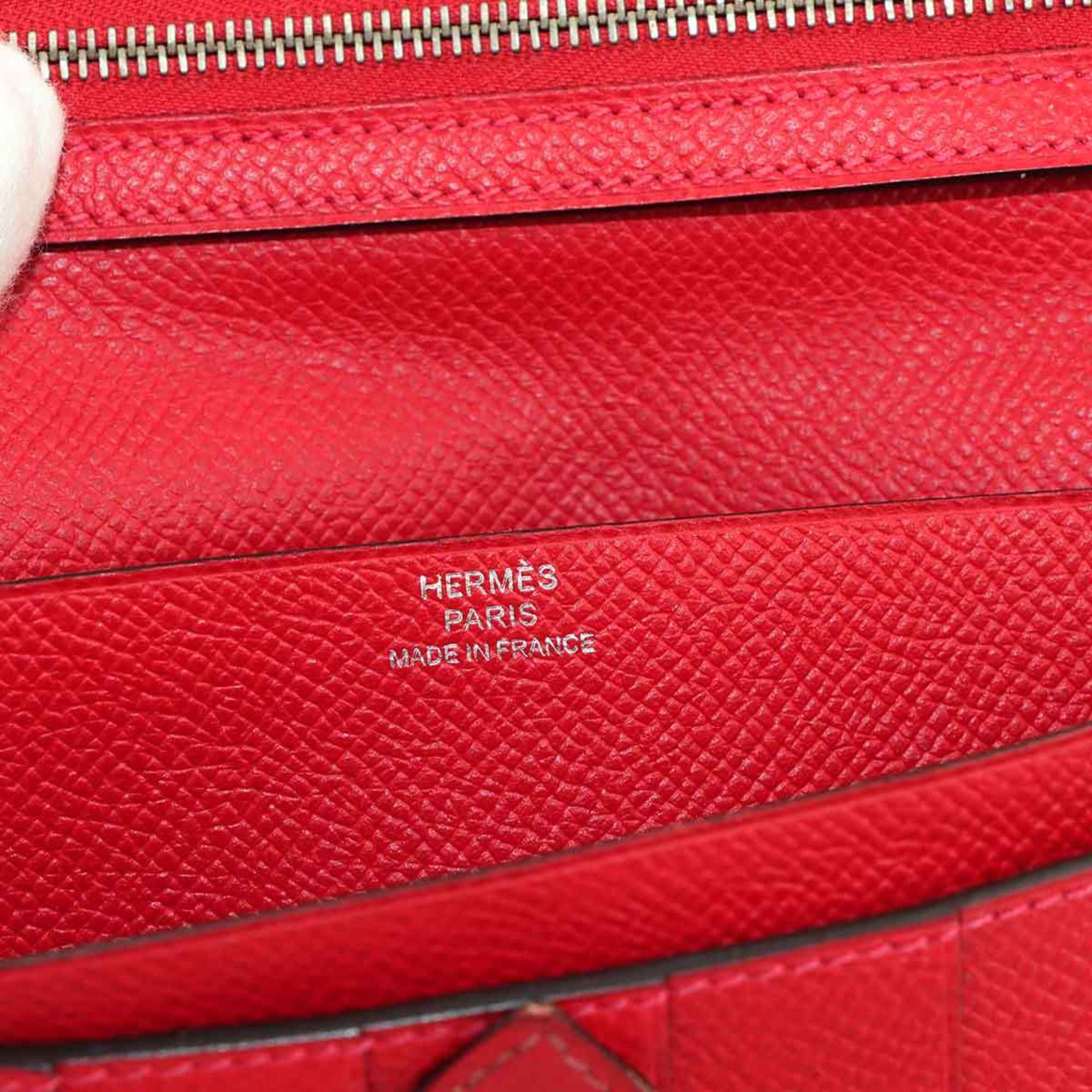 Hermes Hermès Bearn Soufflet Bifold Long Wallet, Epson Rouge H, Kazac, T Stamp, Silver Hardware