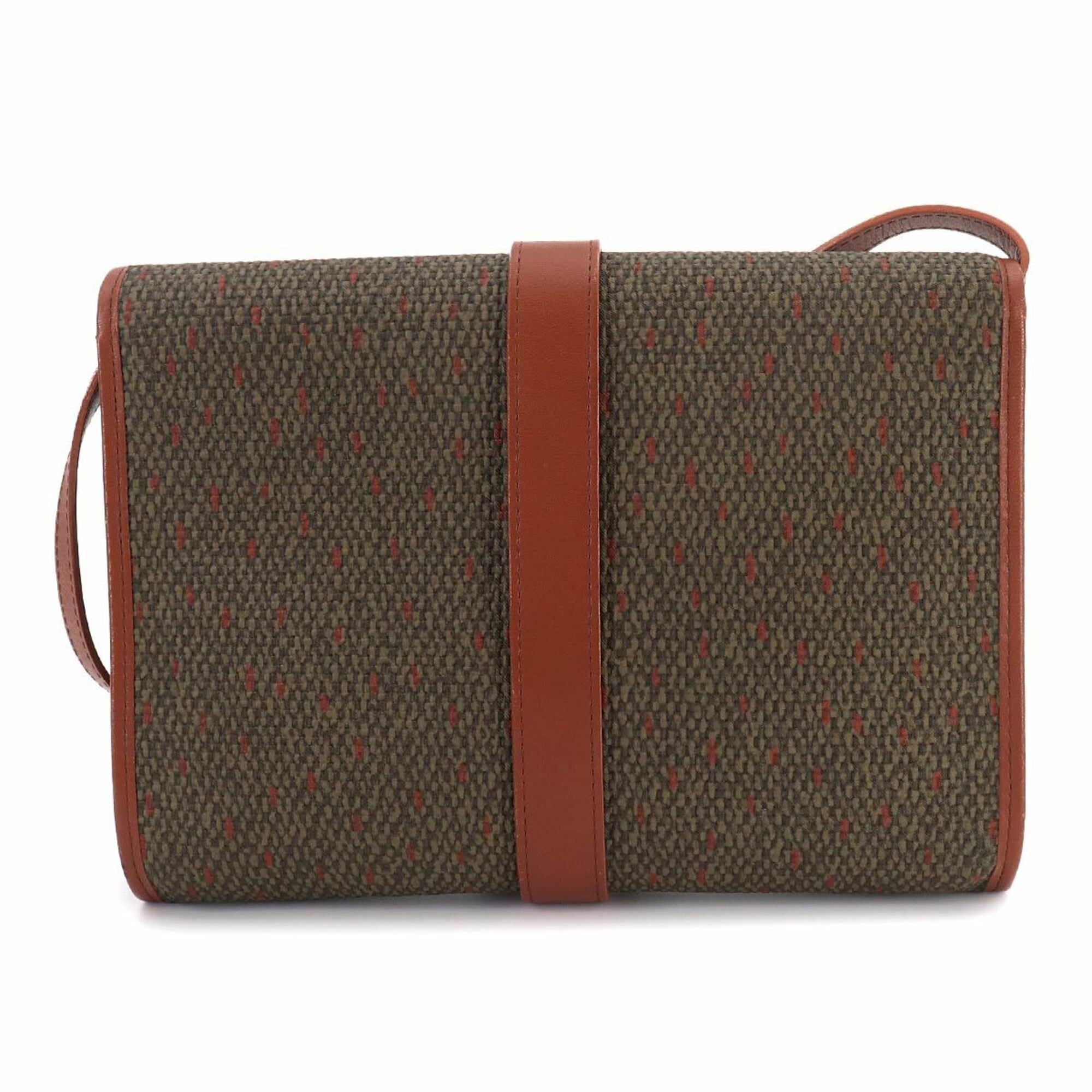 Yves Saint Laurent 2-way Shoulder Clutch Handbag, Leather, Brown/Green, Gold Hardware — Like New