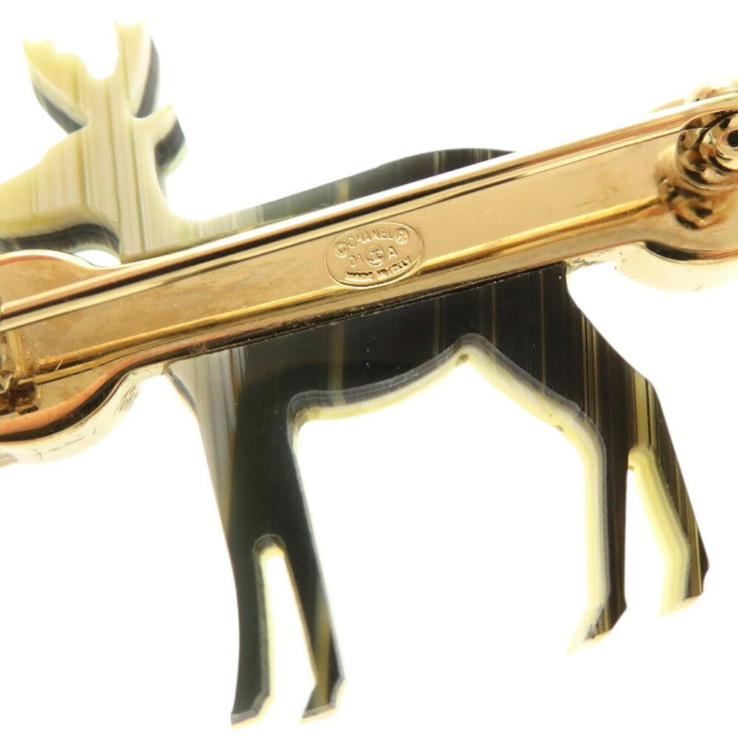 Chanel Reindeer motif Coco mark metal beige pink brooch 0476CHANEL