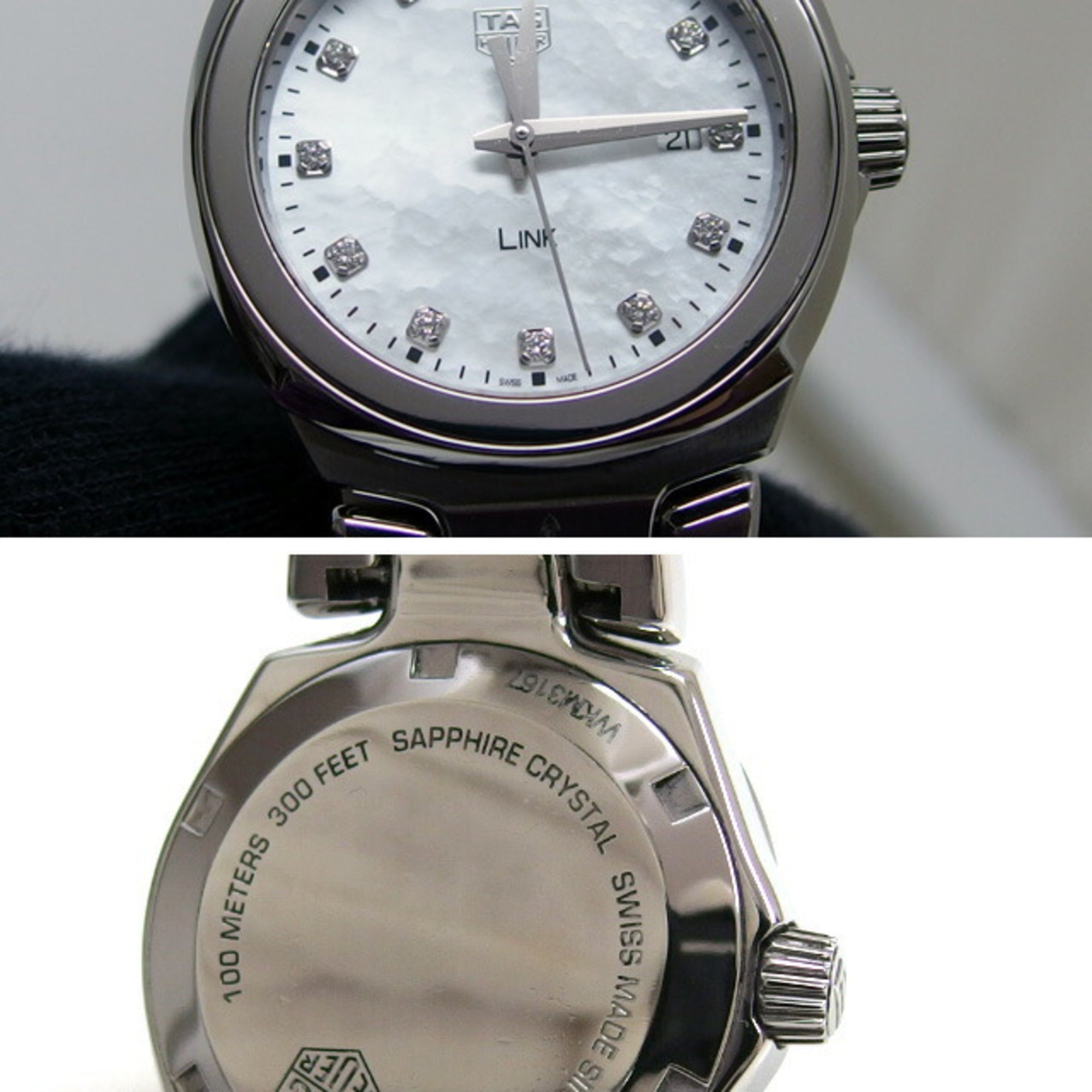 TAG Heuer Link Date 12P Diamond White Shell Dial Ladies Watch — Very Good