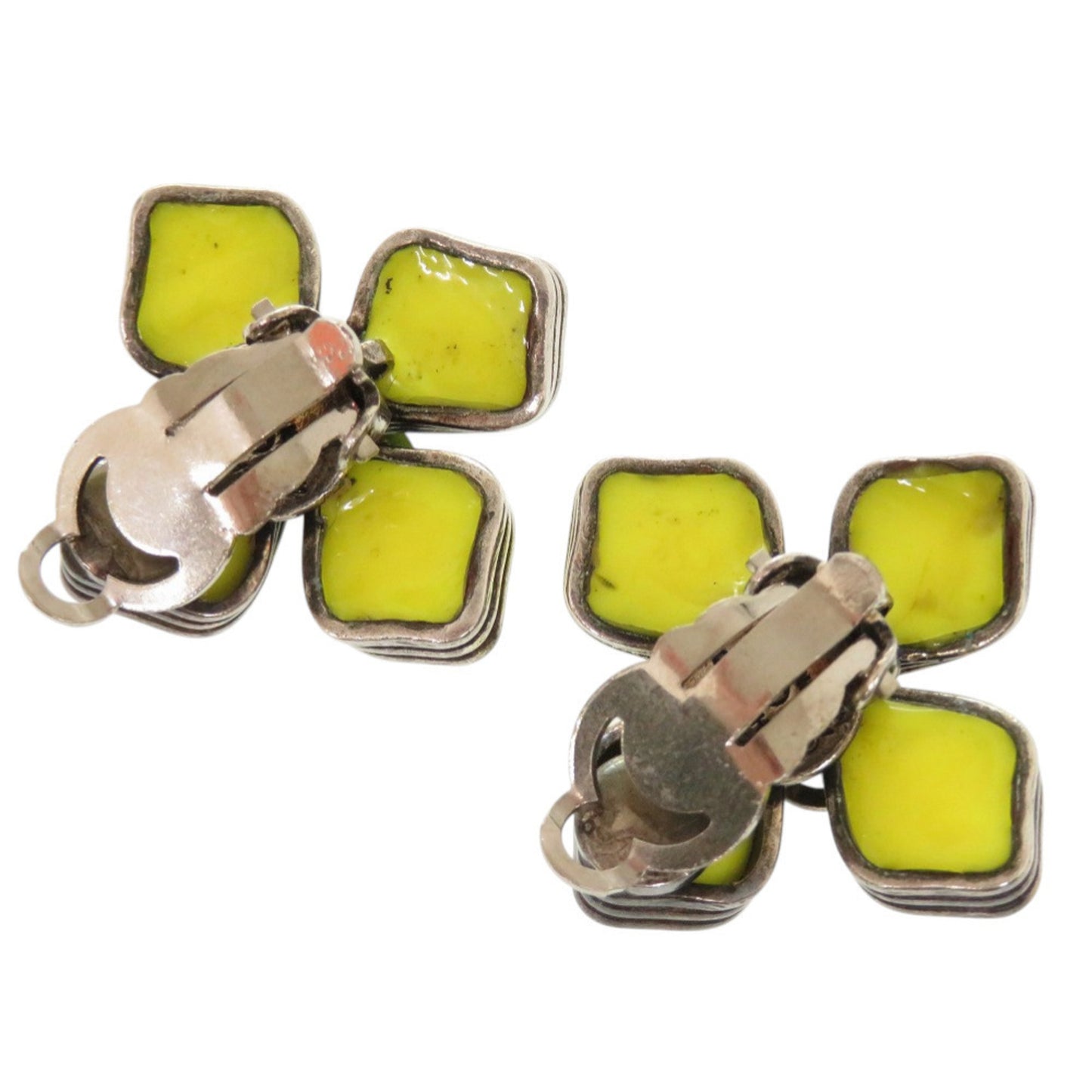 Chanel Coco Mark Flower Motif Metal/Stone Yellow 96P Earrings 0149 Accessories CHANEL