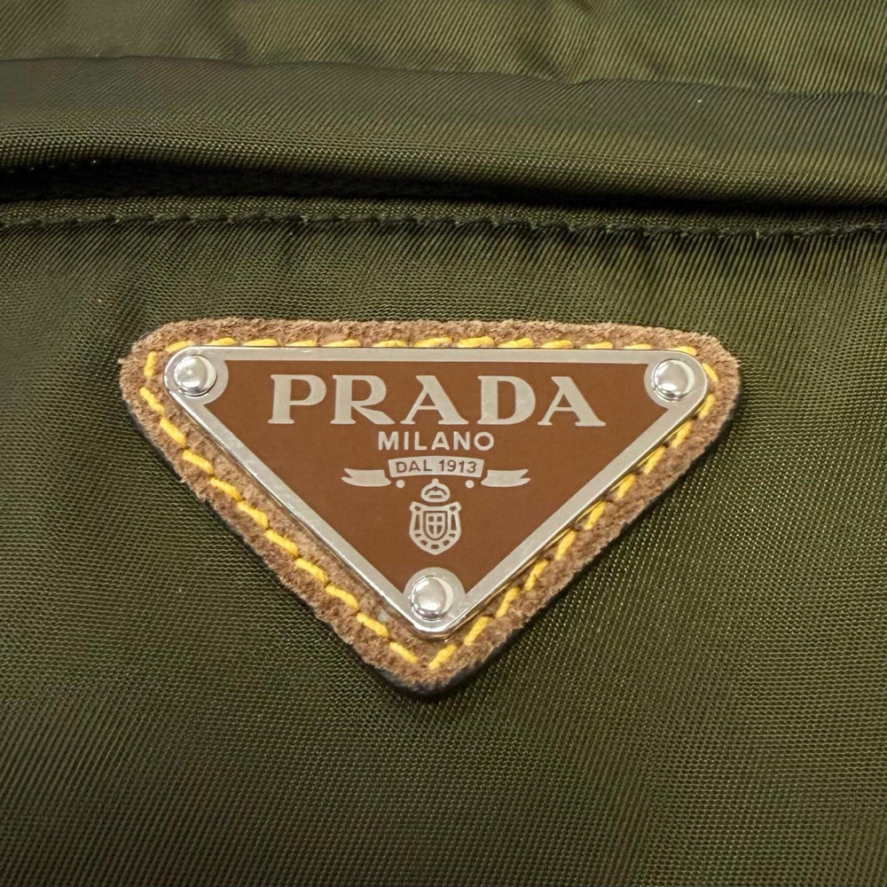 PRADA 2VH171 Re-Nylon Suede Leather Triangle Logo Body Bag, Khaki Brown, Made in Italy, Men's, with Dust Bag — Like New