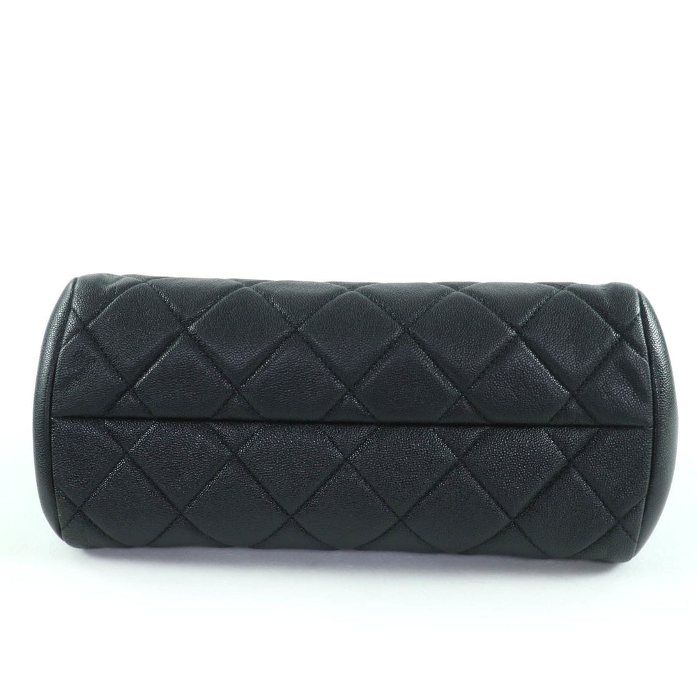 CHANEL AS3893 Caviar Skin Matelassé Coco Mark 2-Way Bowling Bag Handbag Black Gold Hardware Comes with Box and Dust Made in Italy Women's — Like New