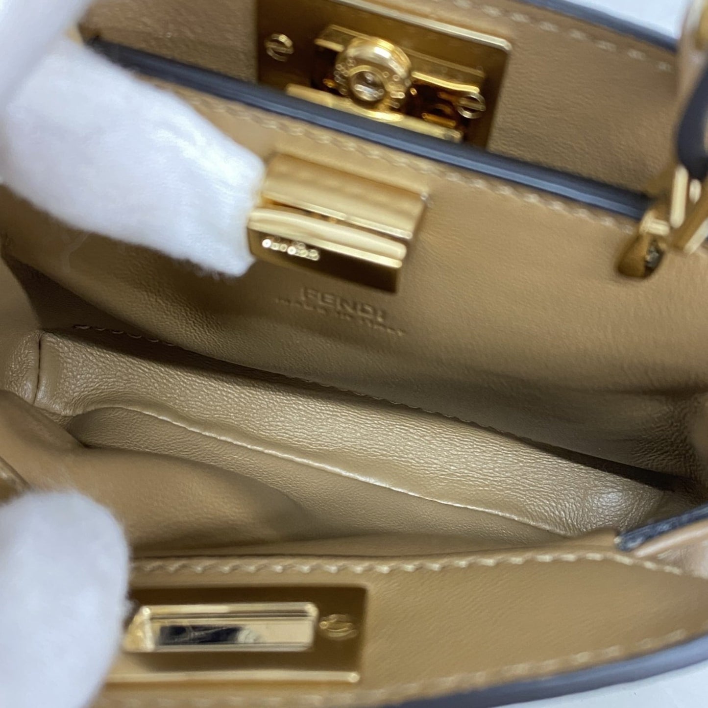 Fendi Nano Peekaboo Leather Handbag, Beige, Women's