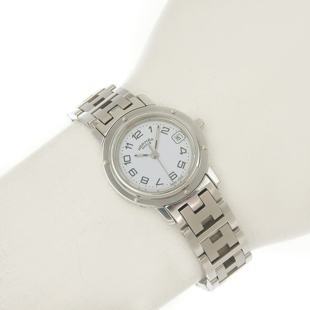 Hermes Clipper Date CL4 210, light blue dial, stainless steel, quartz movement, approximately 24mm, women's watch — Good