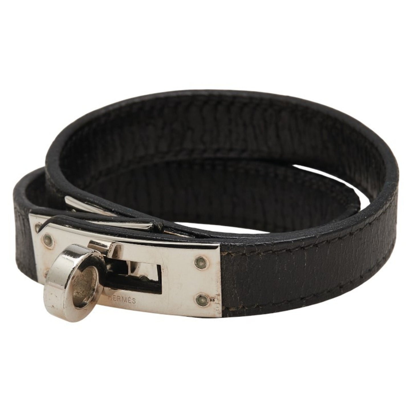 Hermes Hermès Kelly Double Tour Bracelet in Black and Silver Box Calf Leather for Women