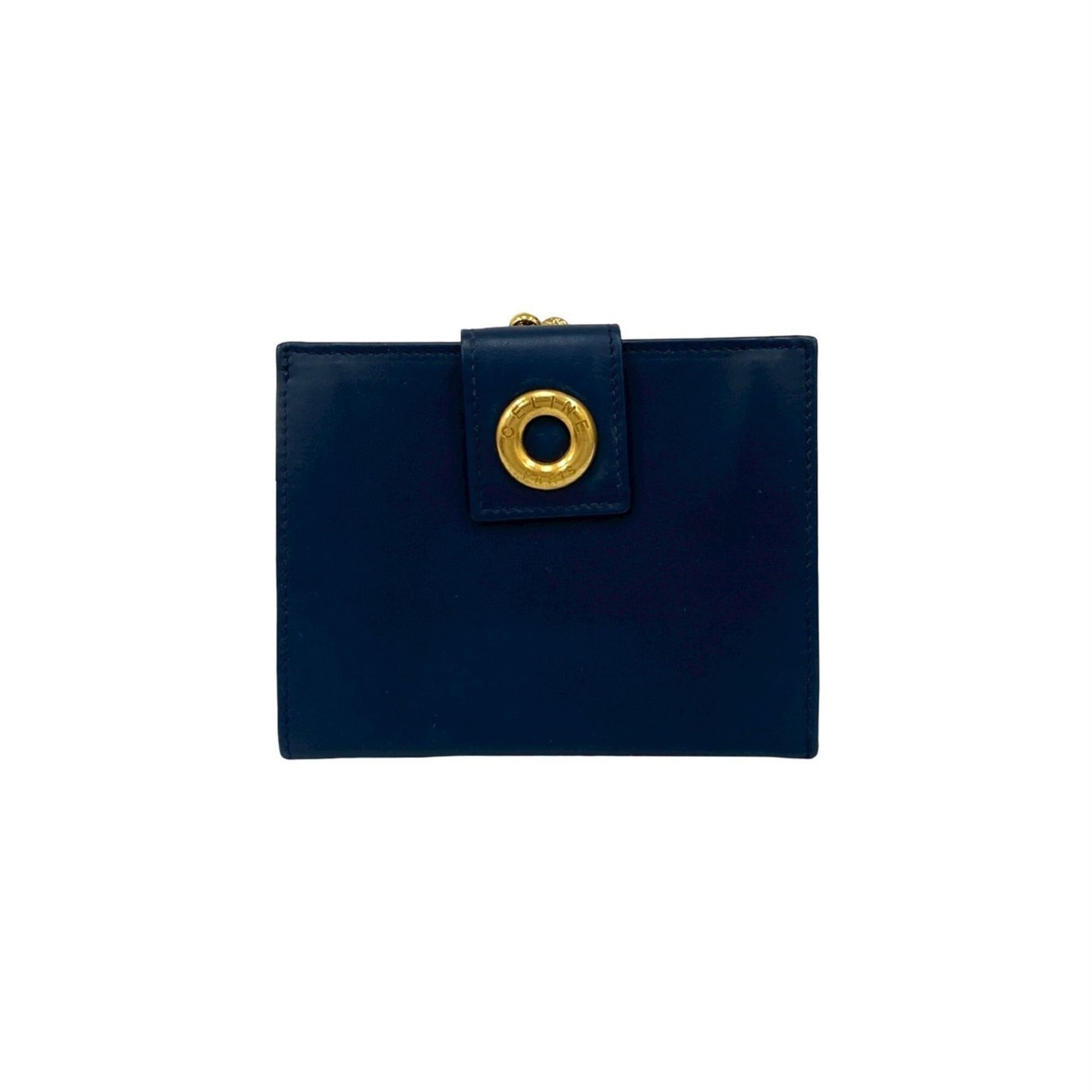 CELINE Circle Logo Leather Clasp Bi-fold Wallet Navy 49014