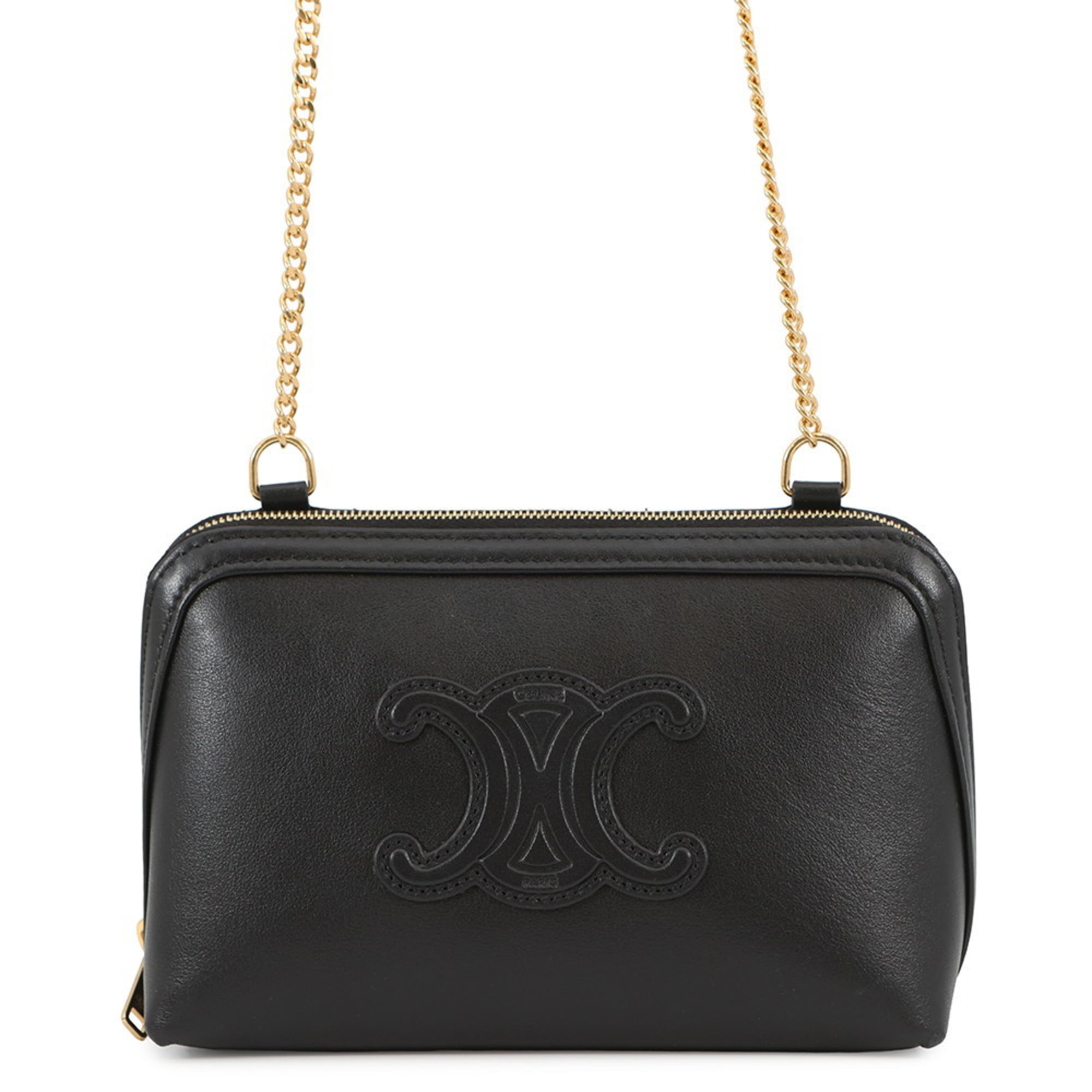 Celine Cuir Triomphe Chain Shoulder Bag, Black, 10E383DR8