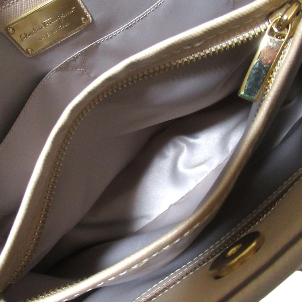 Salvatore Ferragamo Vara Ribbon Chain Tote Bag Shoulder Beige x Gold Hardware Women's — Like New
