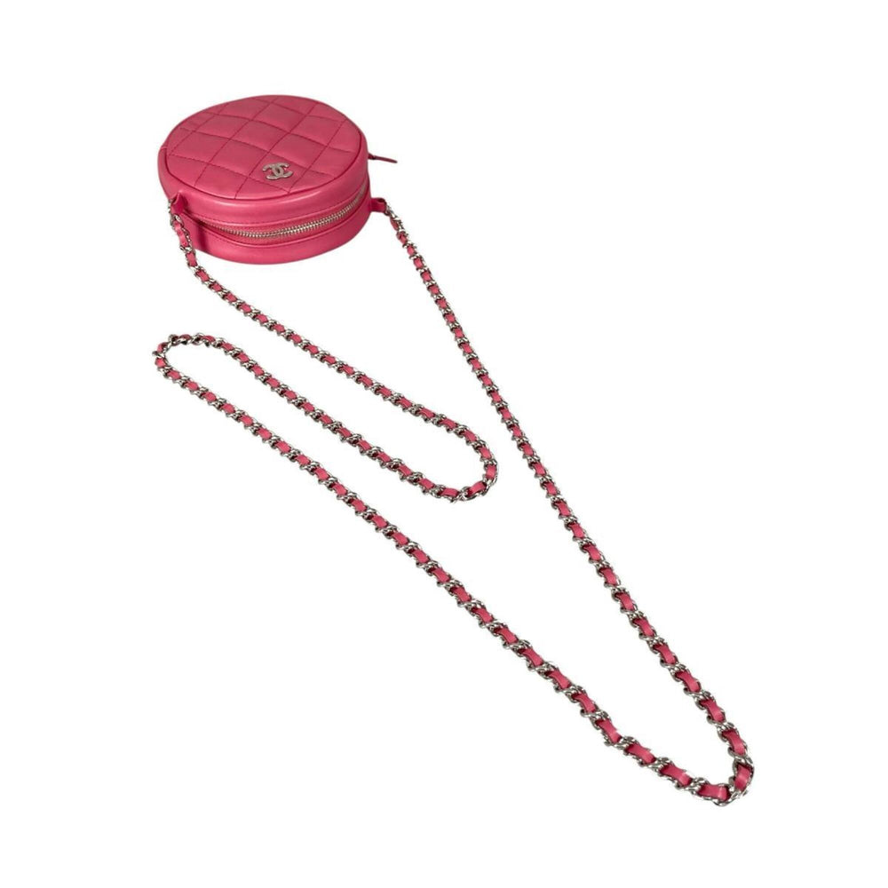 Chanel CHANEL Shoulder Bag, Round Chain, Coco Mark, Matelassé Mini, Lambskin, A70657 Pink — Like New