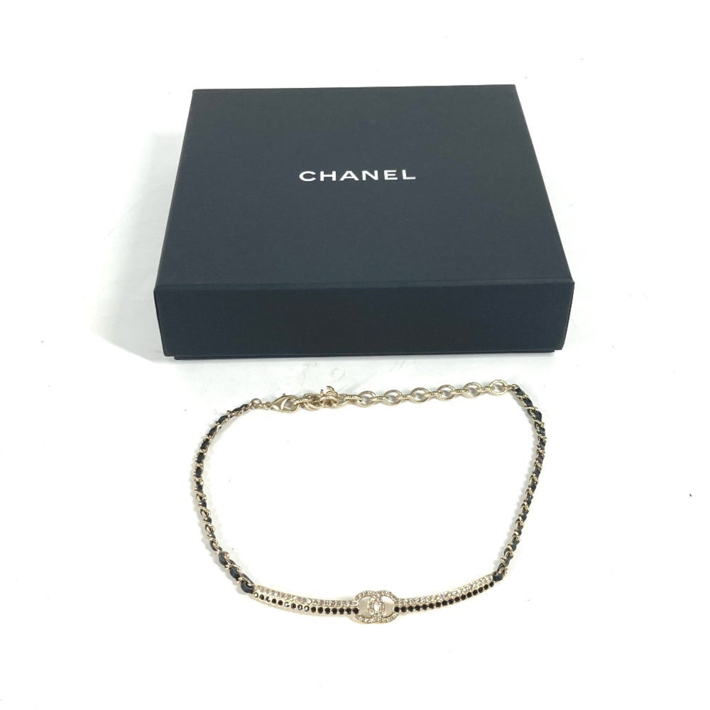 CHANEL Chanel AB9152 A22 CC Coco Mark Rhinestone Choker Chain Necklace Metal Women's Black Similar G-240625-37 — Like New