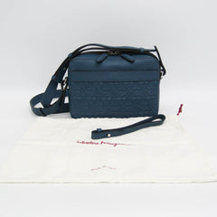 Salvatore Ferragamo Gancini GG-24 1204 Men's Leather Clutch Bag,Shoulder Bag Blue — Like New
