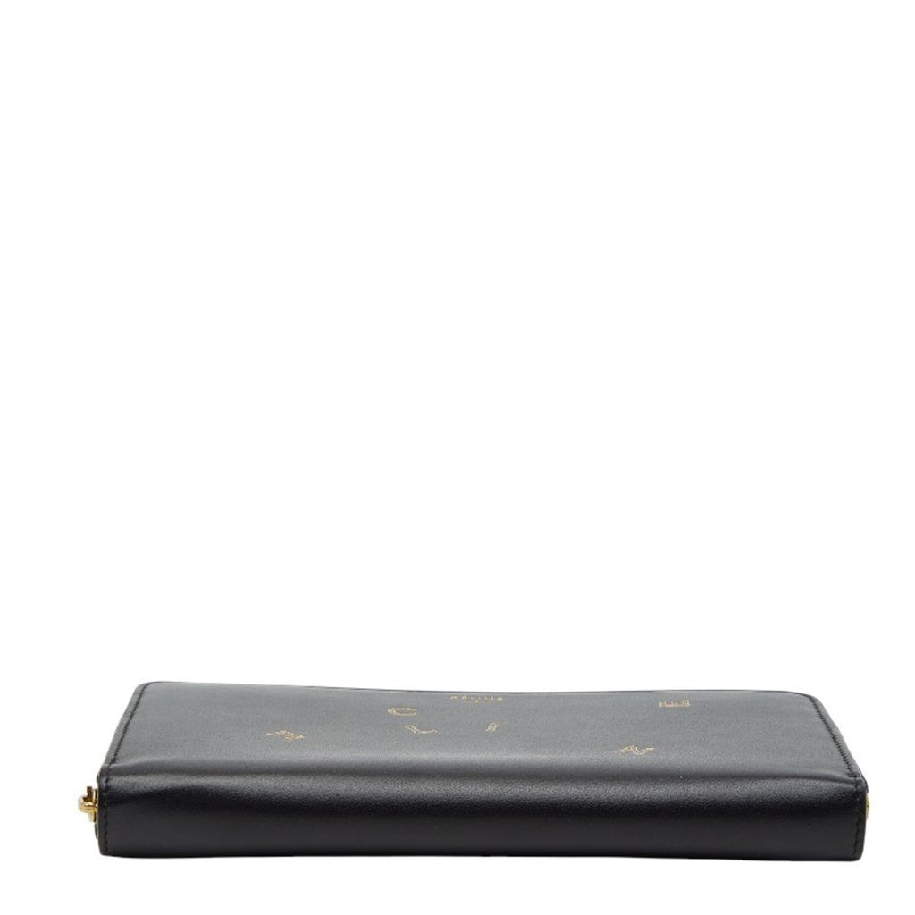 Celine logo motif long wallet in black leather for women.
