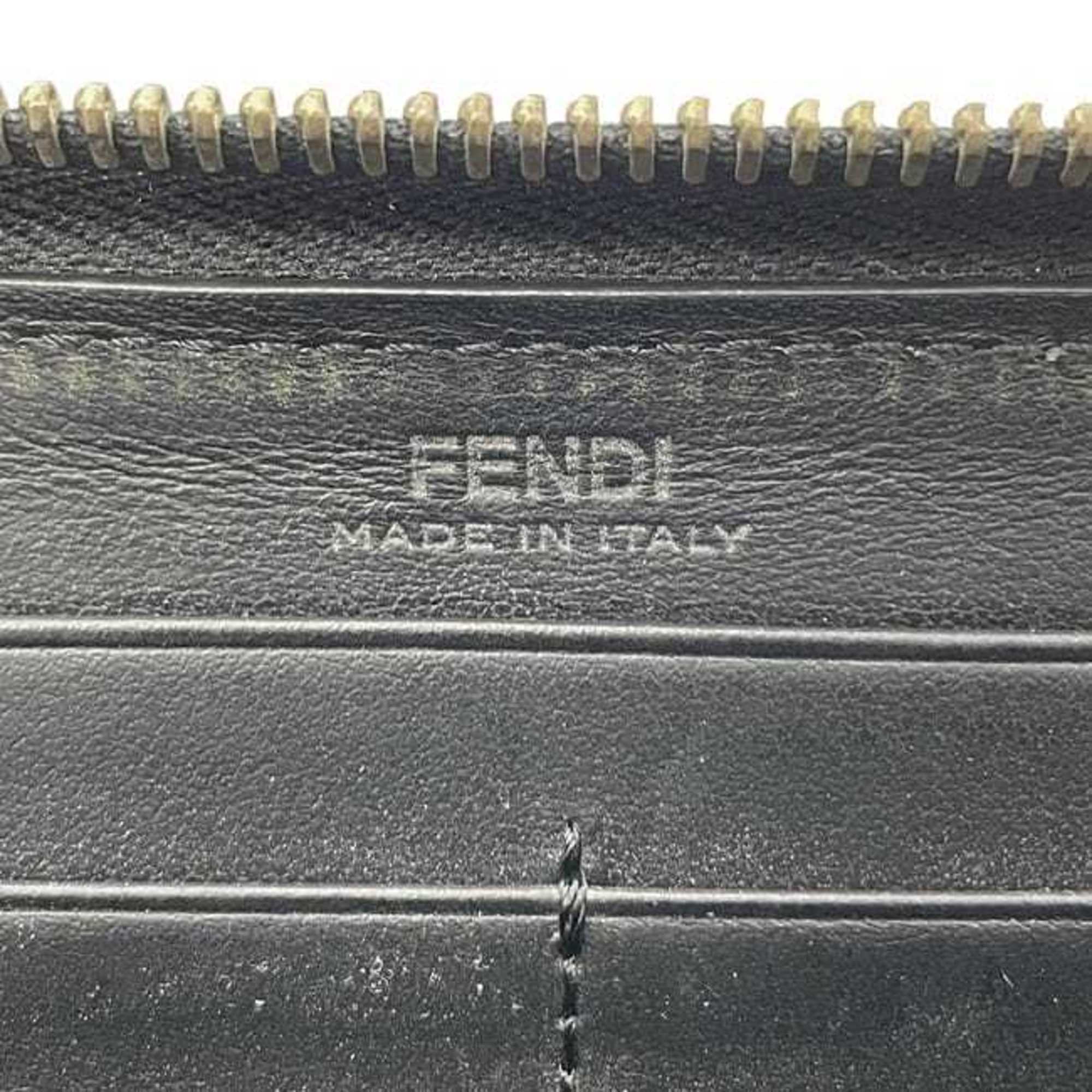 Fendi round long wallet ec-24631 Black Bugs 7M0210 leather metal SQP 198 3260 FENDI Monster Eye black men's women's