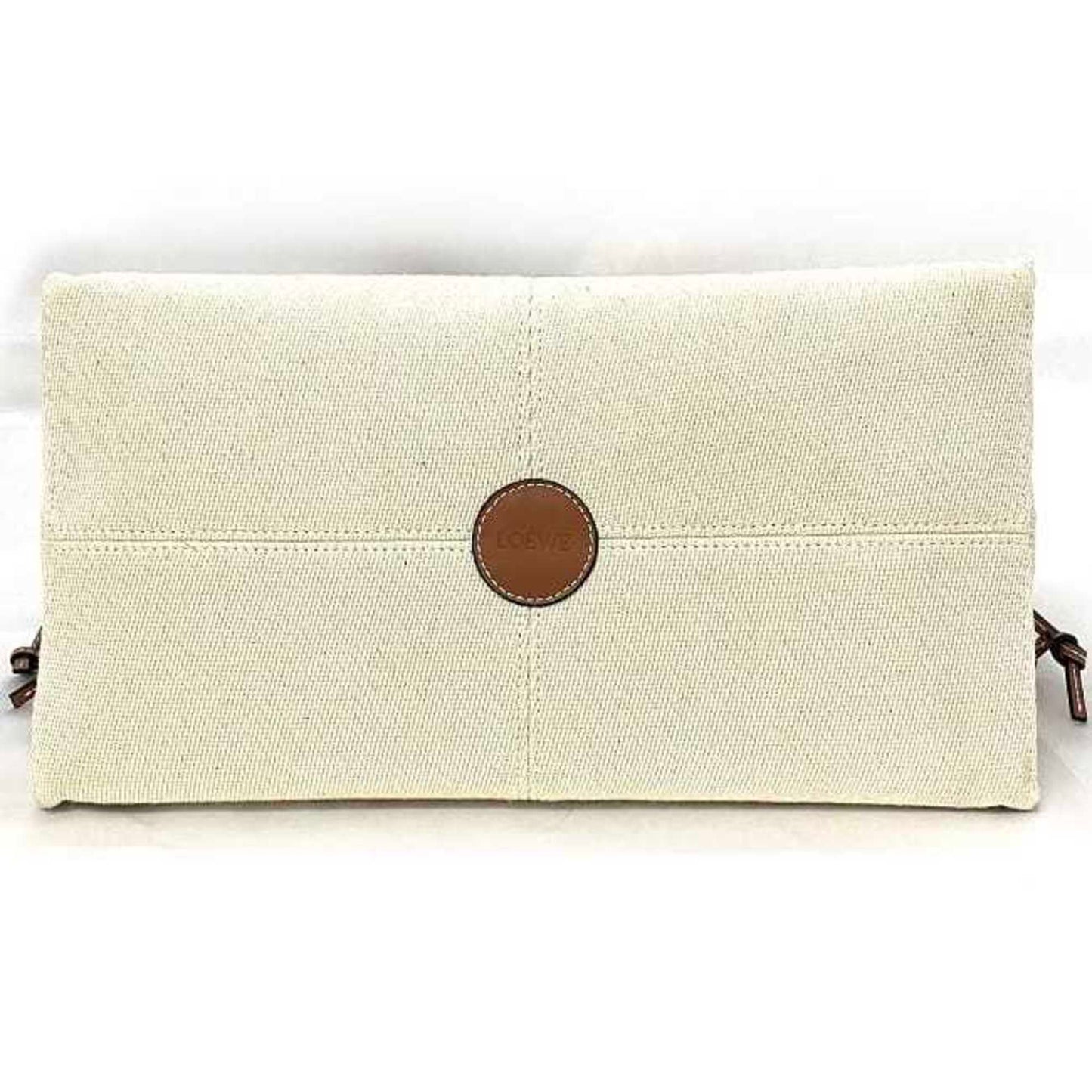 LOEWE Cushion Tote Small Natural Beige Brown Anagram 330.02AB90 Canvas Leather Ladies