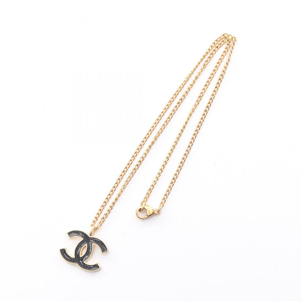 CHANEL Coco Mark Necklace Jewelry GP (Gold Plated) Women's Gold and Black