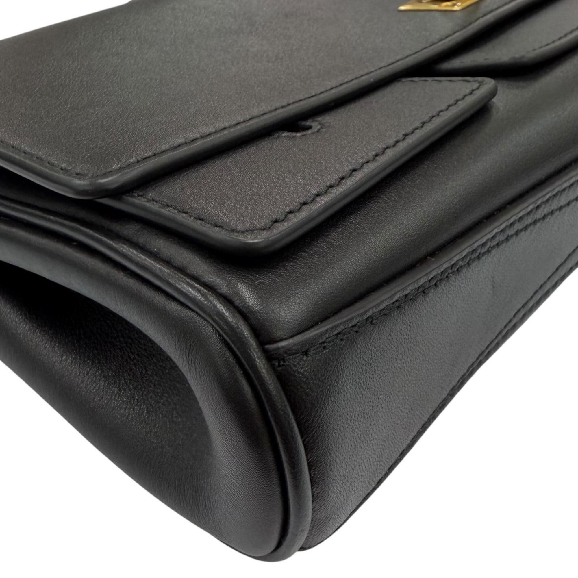 BALENCIAGA 834943 Bel Air Small Clutch Bag, 2-Way Leather Shoulder Black, Made in Italy, Women's, with Dust Bag — Like New