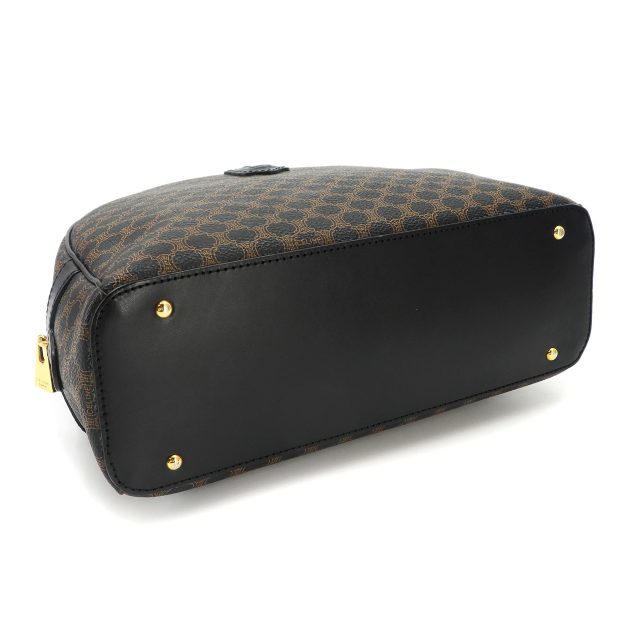 Celine Macadam Handbag, Leather, Black/Brown, Gold Hardware — Like New