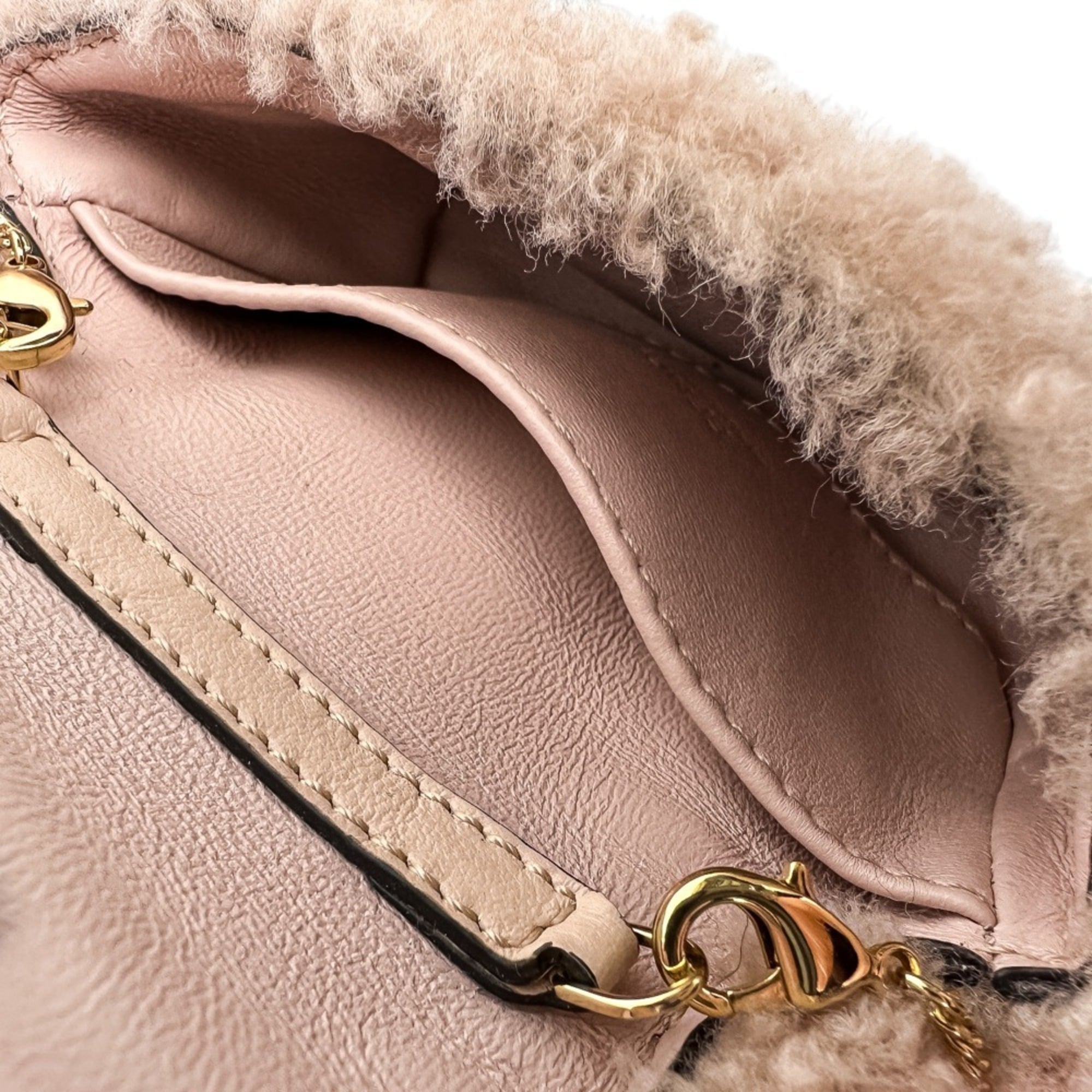 FENDI Nano Baguette Fur Charm Mini Shoulder Bag 7AR844 Pink Beige Women's — Like New