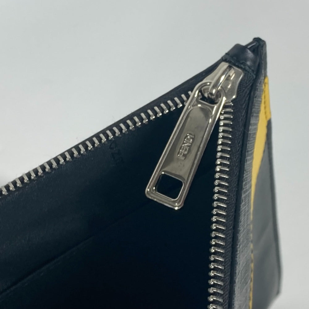 FENDI 7N0110 Flat Diagonal Zucca Second Bag Pouch Clutch Leather Men's Black x Yellow Gray E-240828-5 — Like New