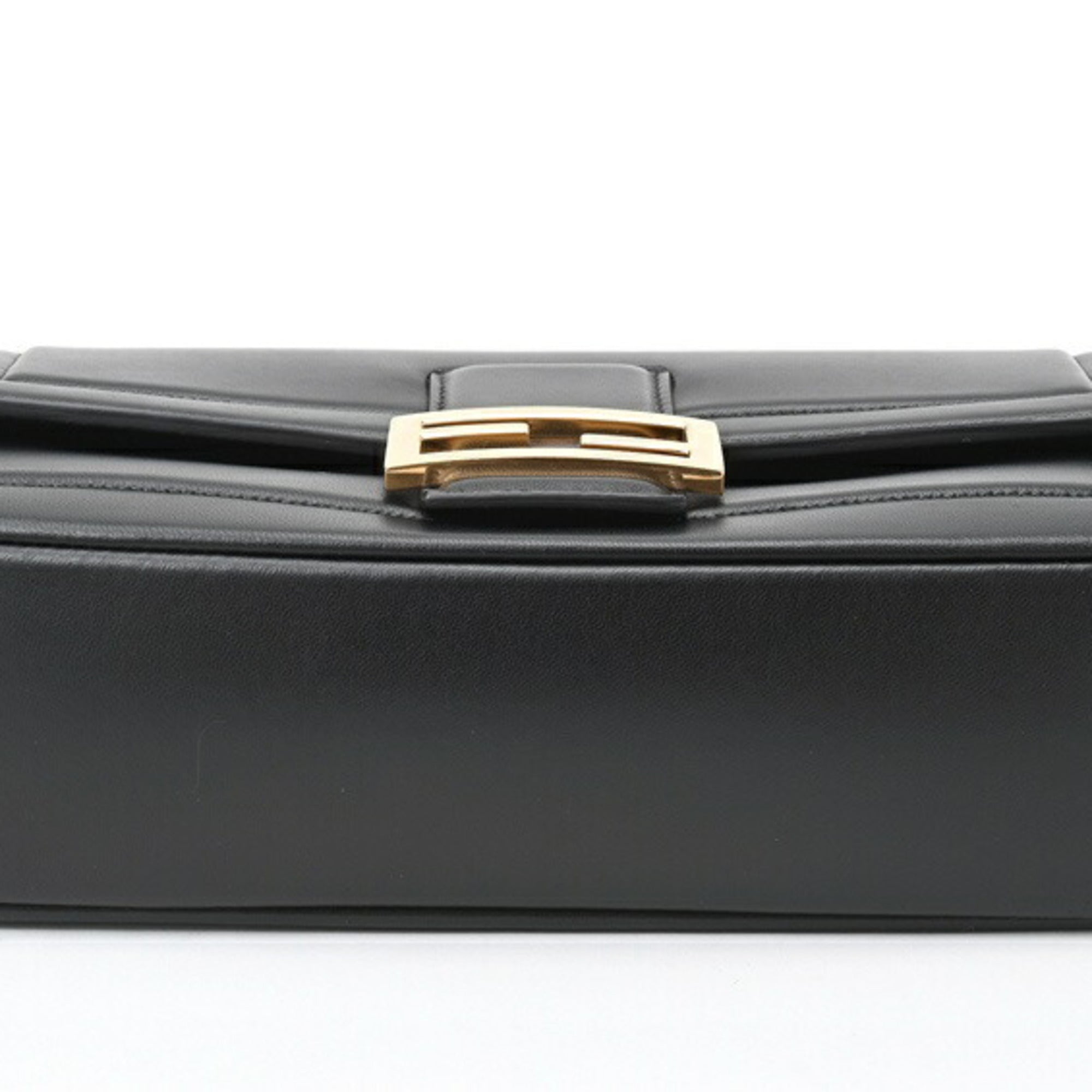 FENDI Baguette Chain Shoulder 8BR783 Leather Black S-157022