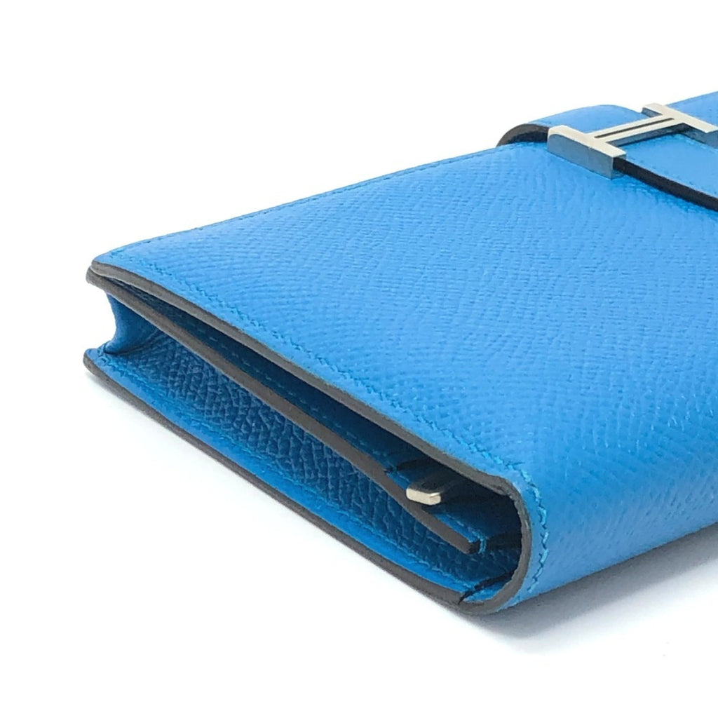 HERMES Bearn Soufflet Bifold Wallet, Long Epsom Leather, Women's, Blue Zanzibar,
