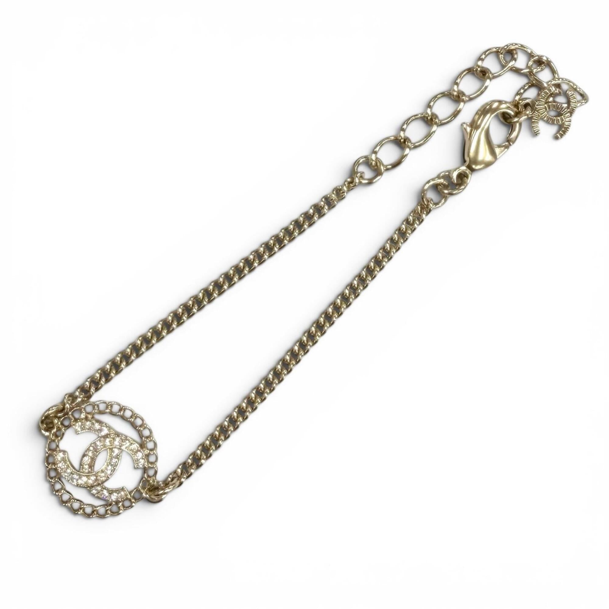 CHANEL A25B ABG297 Rhinestone Coco Mark Bracelet, Gold, Made in France, Women's, with Box and Dust Bag — Like New