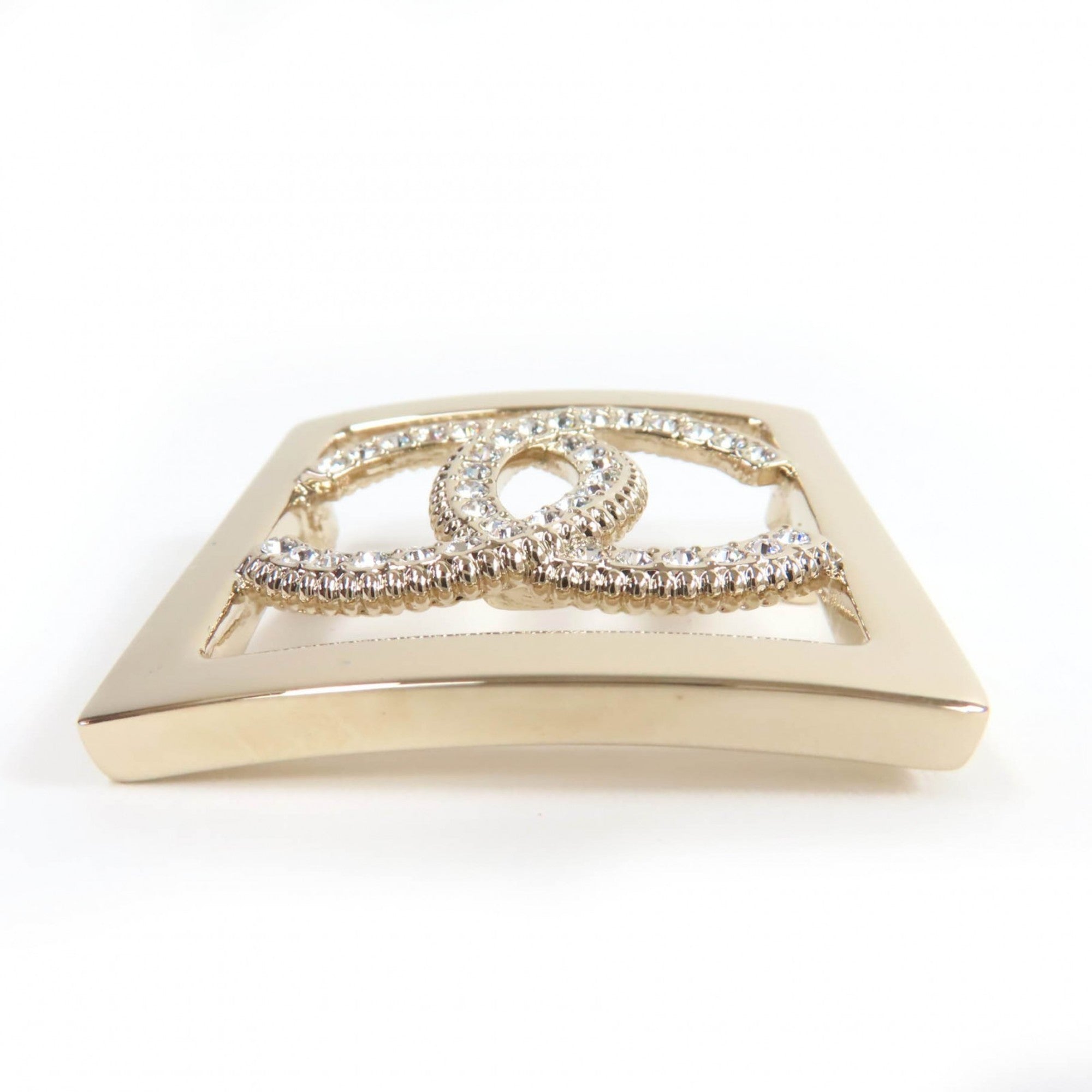 CHANEL A23P Coco Mark Rhinestone Brooch, Gold, with Box, Made in France, Women's — Like New