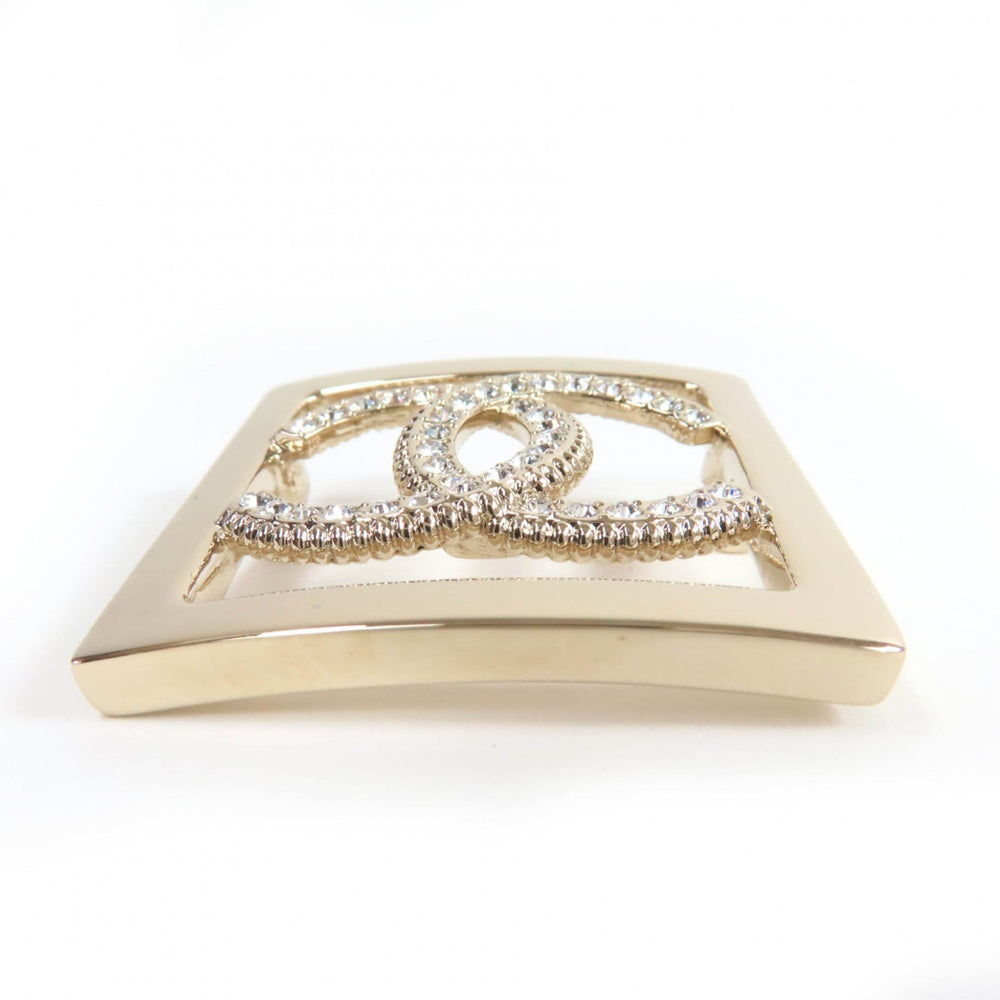 CHANEL A23P Coco Mark Rhinestone Brooch, Gold, with Box, Made in France, Women's — Like New