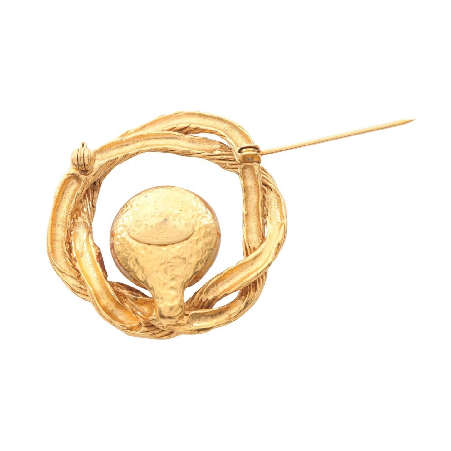 Chanel Coco Mark Brooch, Gold Plated with Faux Pearls, Women's, and White
