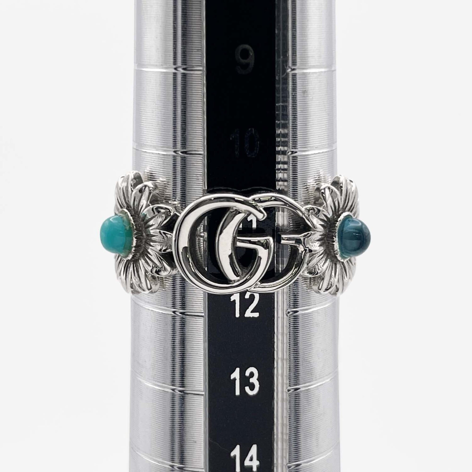 GUCCI Double G Flower Turquoise Mother-of-Pearl Ring, SV925, 13 7782, Silver, Men's/Women's — Like New