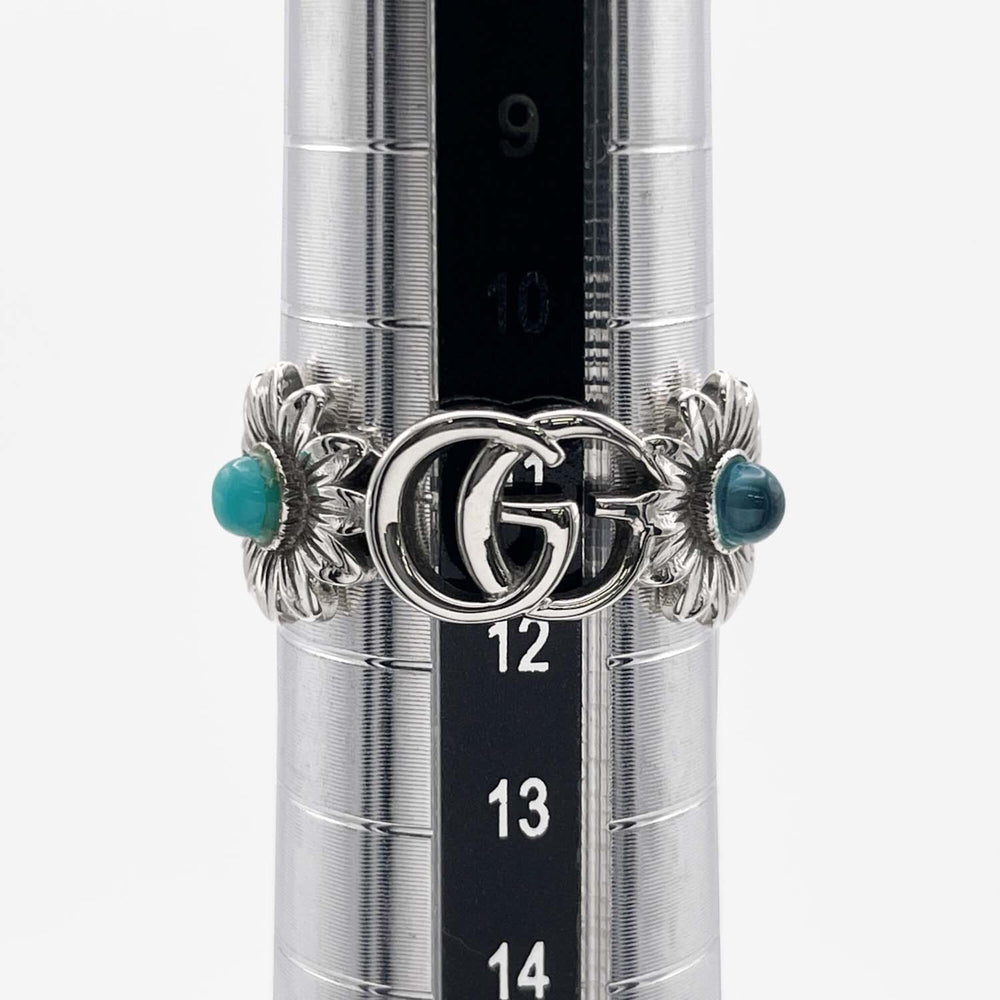 GUCCI Double G Flower Turquoise Mother-of-Pearl Ring, SV925, 13 7782, Silver, Men's/Women's — Like New