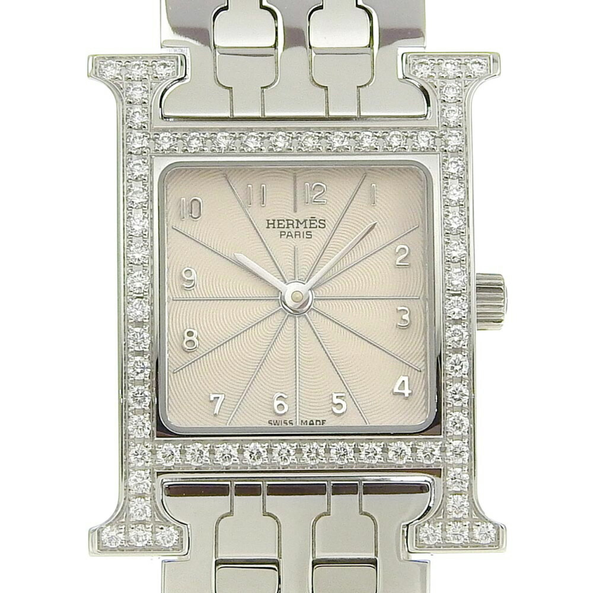 Hermes HERMES H Watch Diamond Bezel HH1.230 Stainless Steel x Quartz Analog Display Ivory Dial Heure for Women — Very Good
