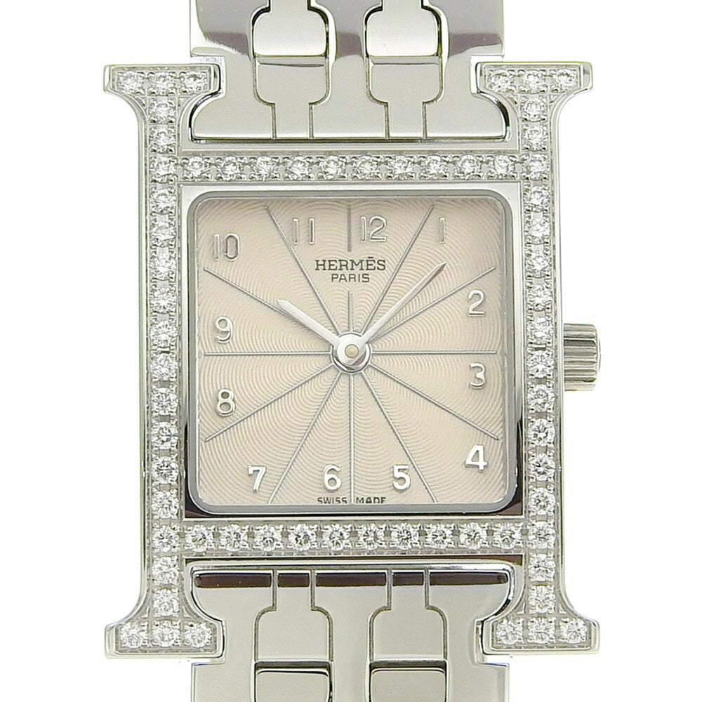Hermes HERMES H Watch Diamond Bezel HH1.230 Stainless Steel x Quartz Analog Display Ivory Dial Heure for Women — Very Good