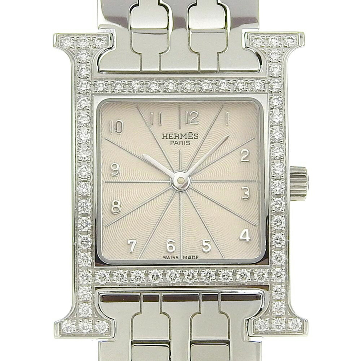 Hermes HERMES H Watch Diamond Bezel HH1.230 Stainless Steel x Quartz Analog Display Ivory Dial Heure for Women — Very Good