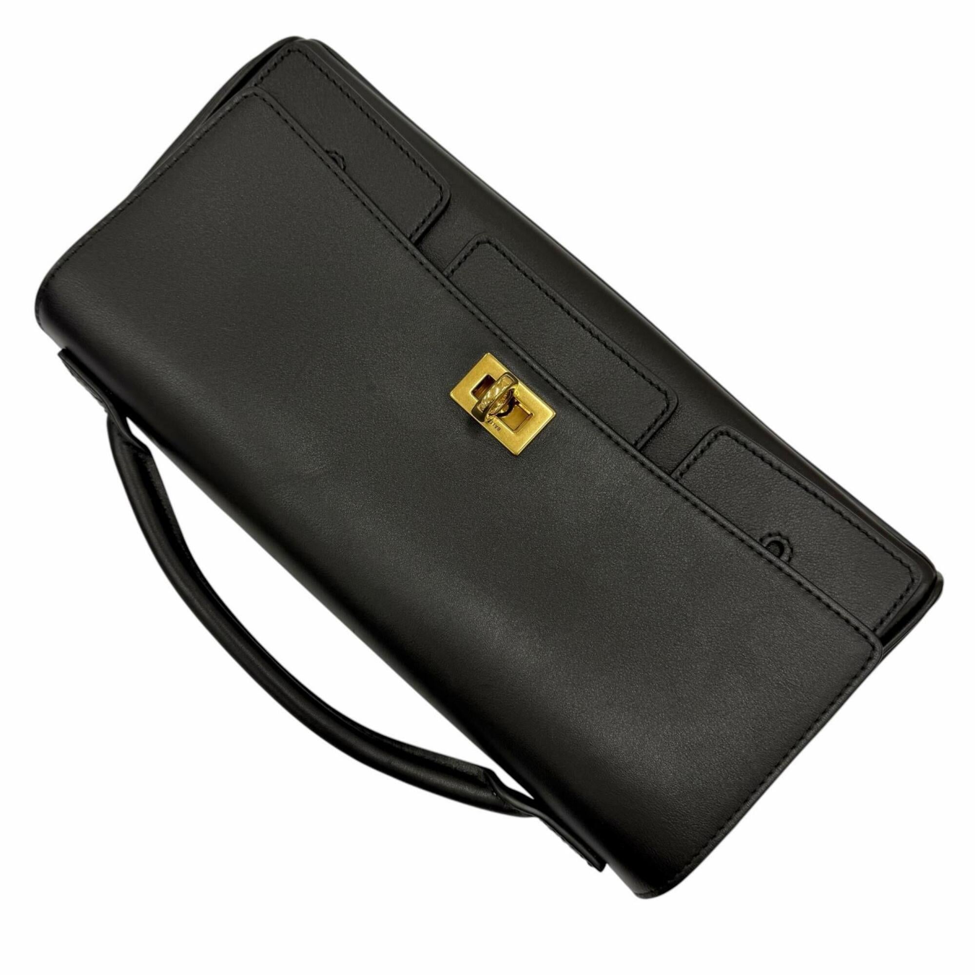 BALENCIAGA 834943 Bel Air Small Clutch Bag, 2-Way Leather Shoulder Black, Made in Italy, Women's, with Dust Bag — Like New