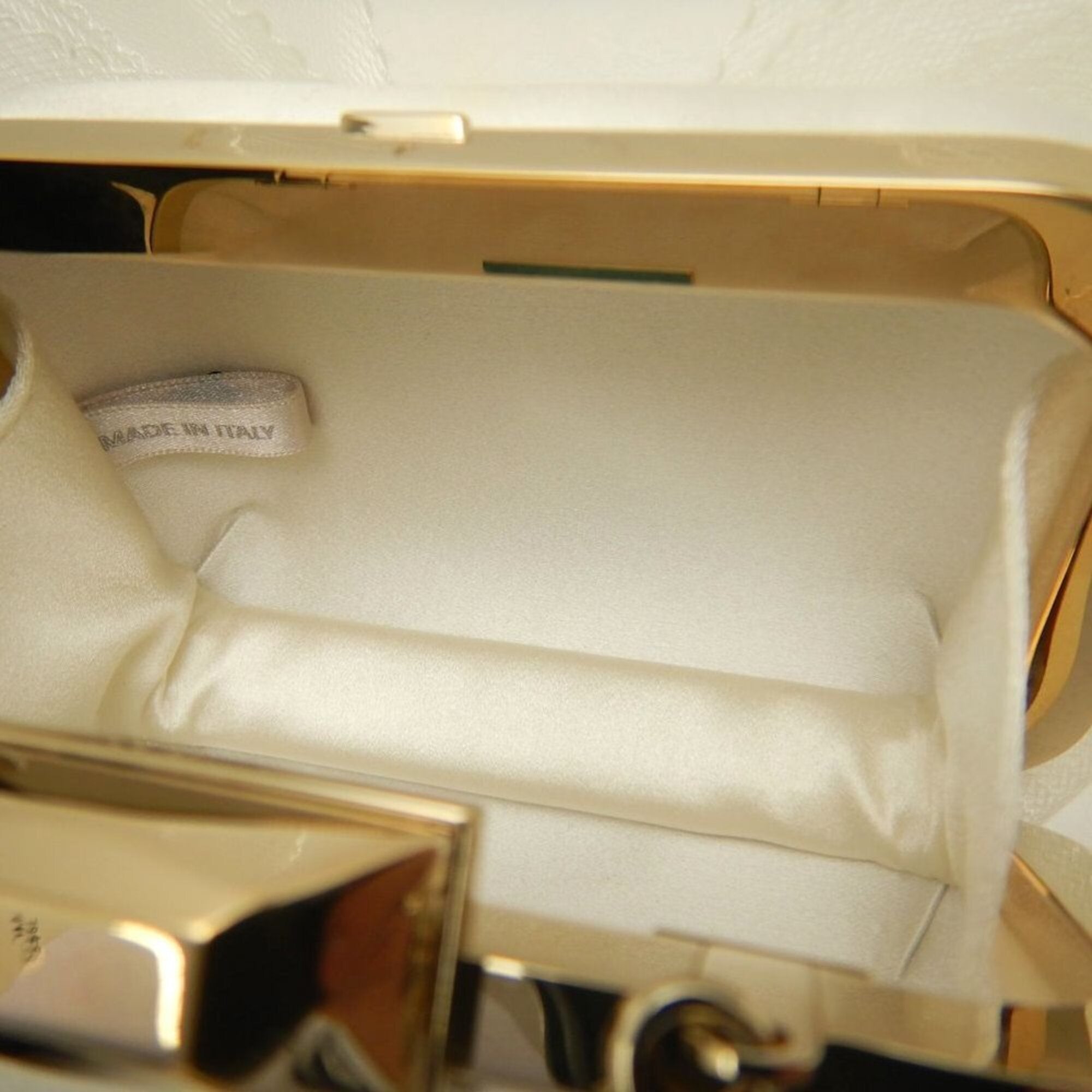 JIMMY CHOO Microcloud Clutch Bag, Chain Clutch, Satin, Off-White, Women's, 253759 — Like New