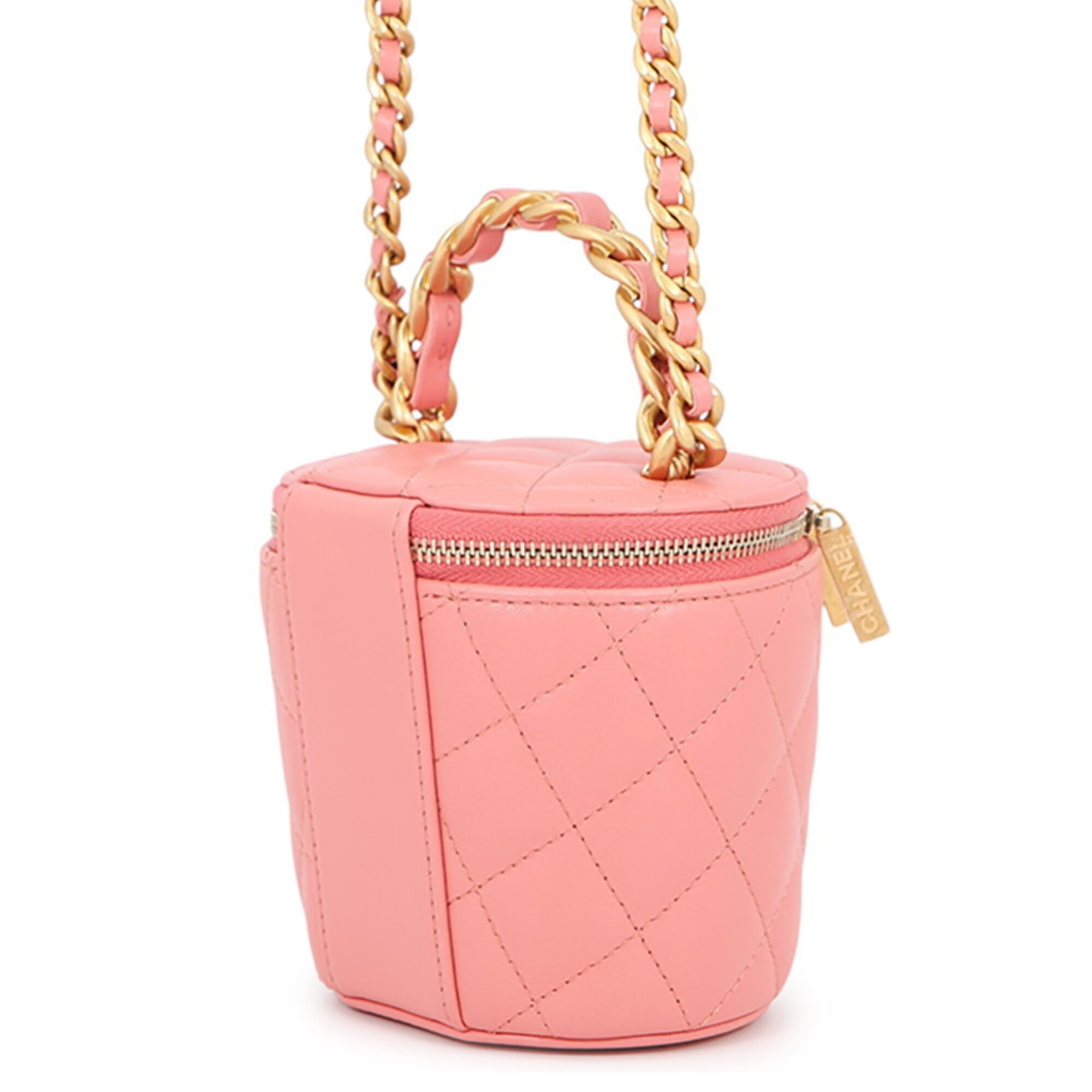 Chanel Chain Shoulder Bag, Coco Mark, Matelassé Vanity Case, Lambskin, CHANEL Handbag, Women's — Like New