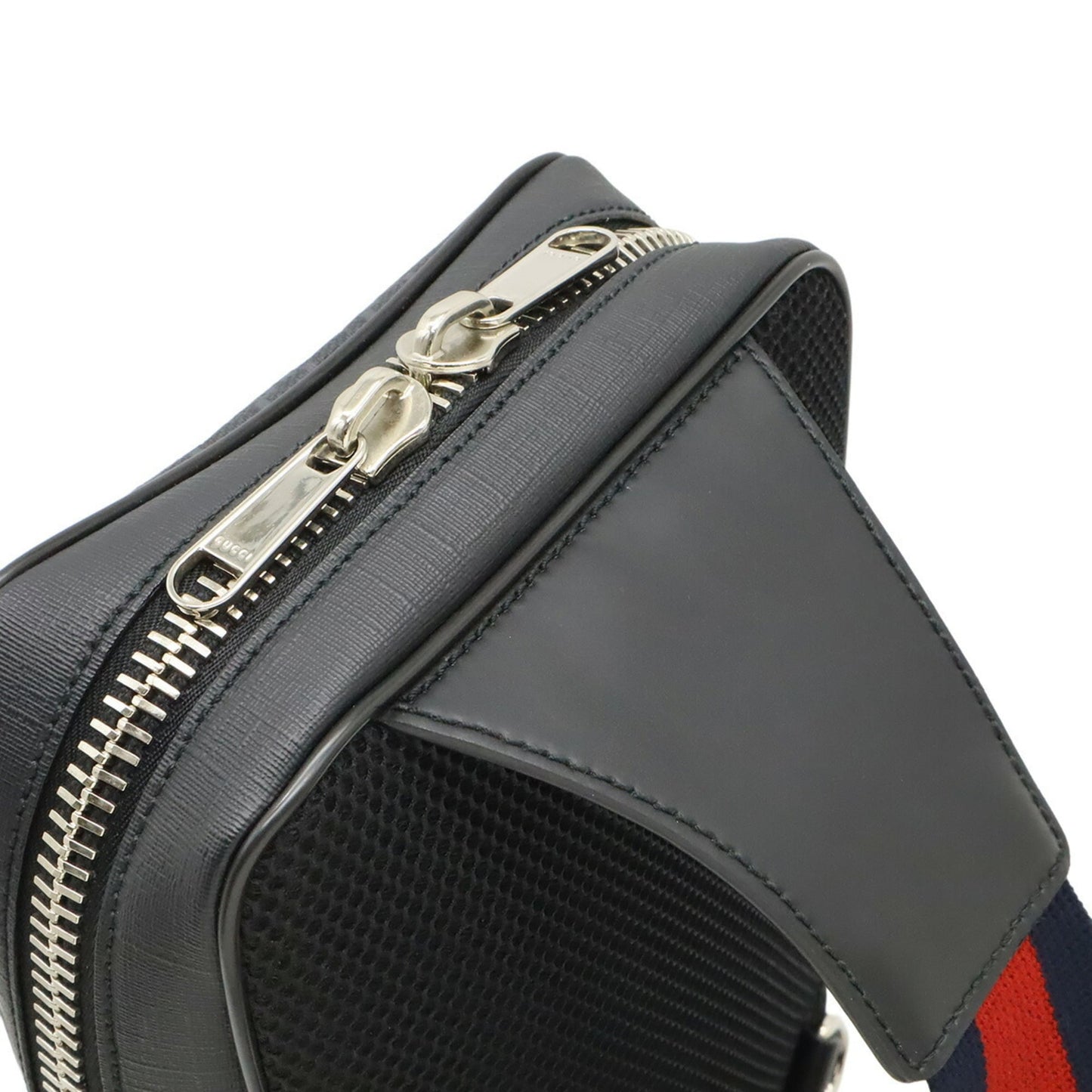 GUCCI GG Supreme Web Stripe Bag, Body Sling Shoulder PVC Leather, Black, Gray, 478325