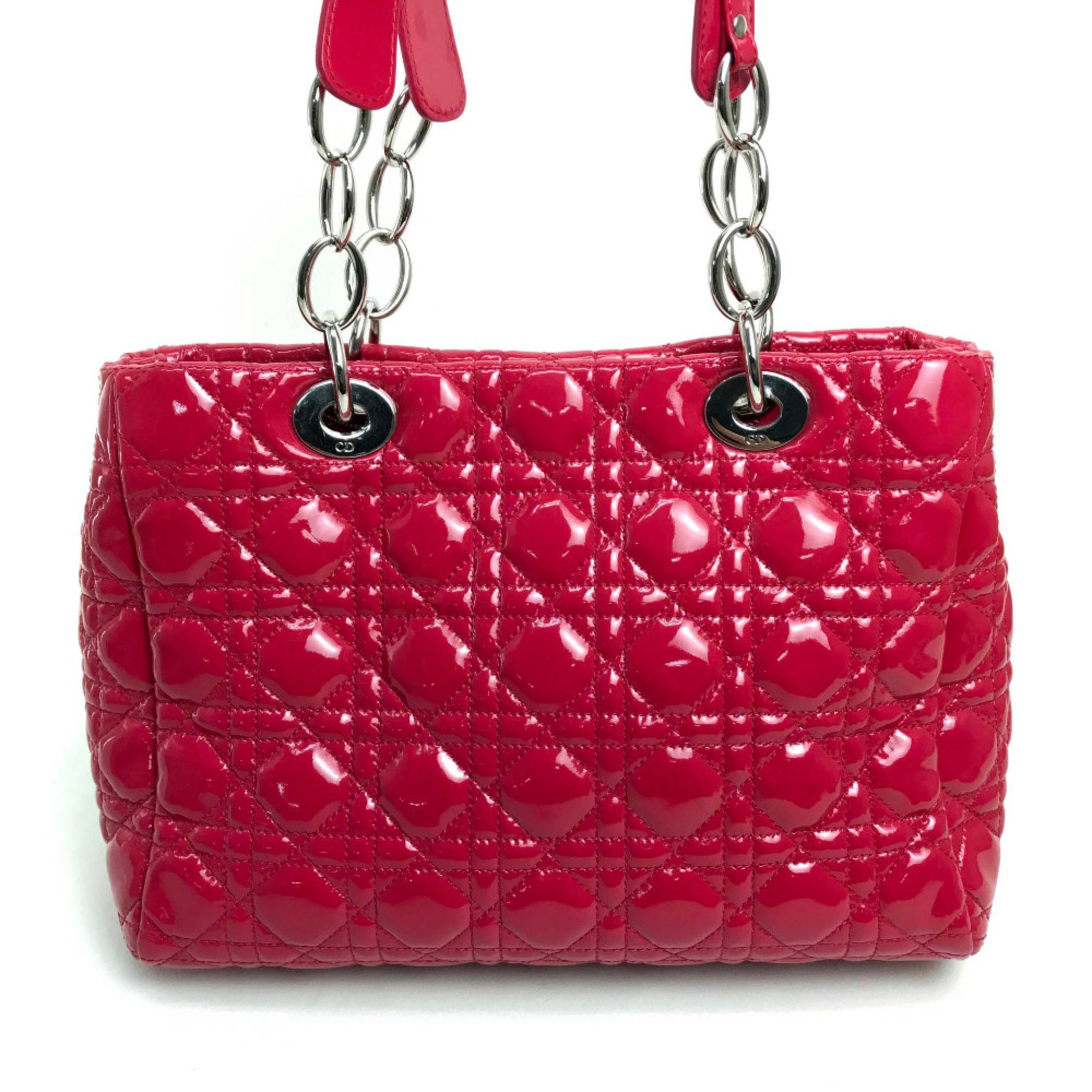 CHRISTIAN DIOR M0955PVR Cannage soft enamel Bag ChainShoulder Tote Bag Hand Bag Pink Based SilverHardware — Like New