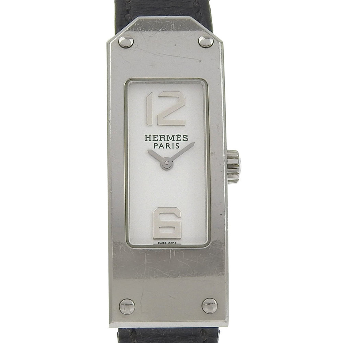 Hermes Kelly II watch KT1.210, stainless steel, quartz, analog display, white dial, women's watch — Good