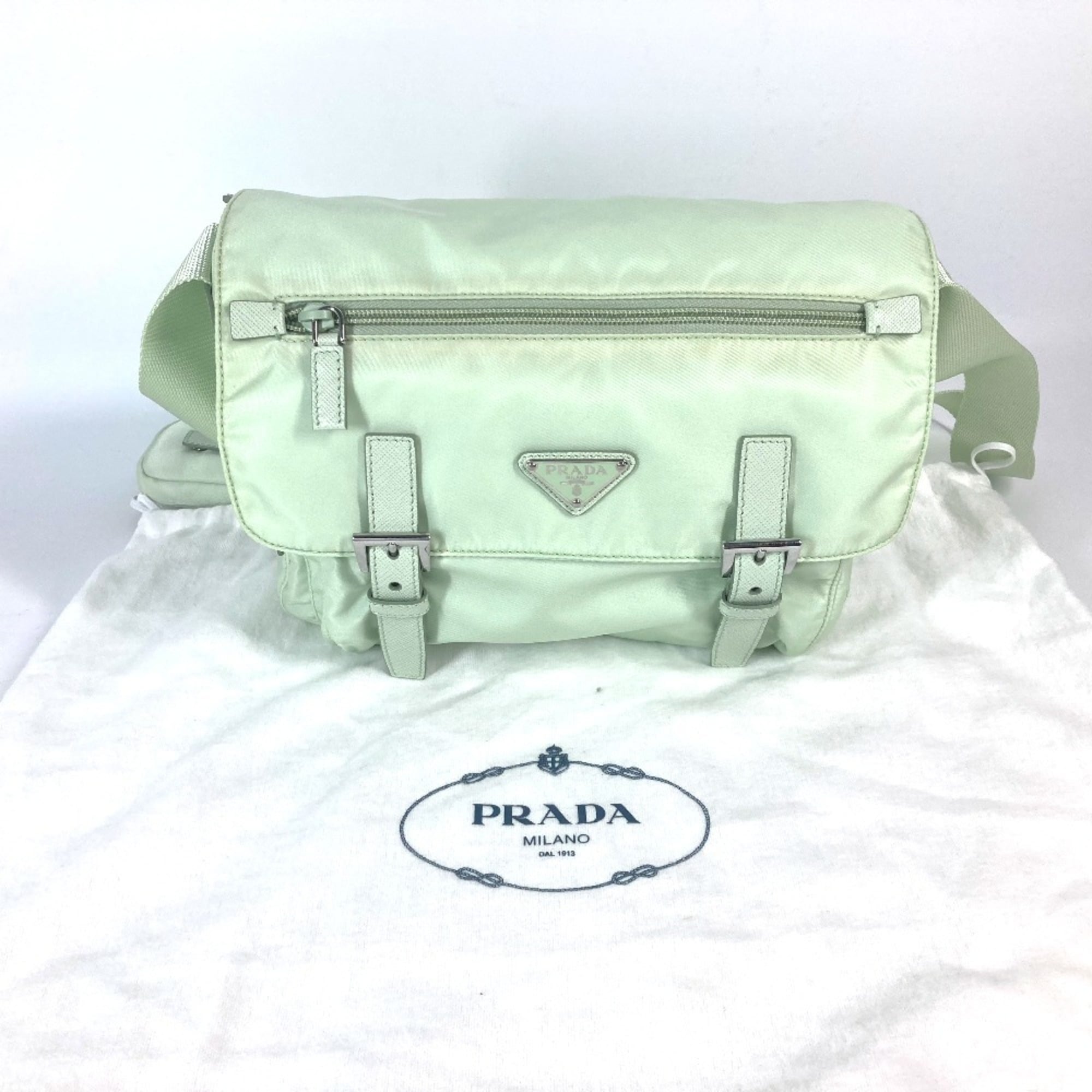 PRADA 1BD953 Triangle Plate Re-Nylon Shoulder Bag Nylon Women's ACQUA Aqua Green E-240920-15 — Like New