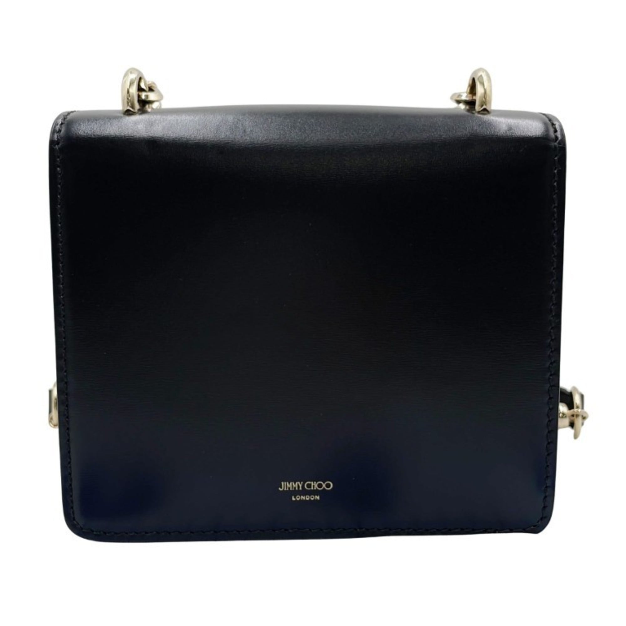 JIMMY CHOO Varenne Shoulder Bag, XS, Black Leather, Women's, Rhinestones and Faux Pearls