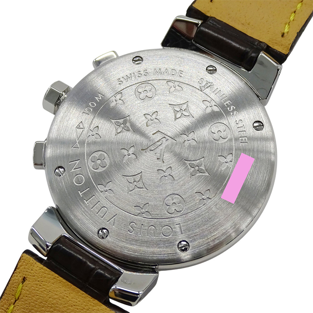 Louis Vuitton LOUIS VUITTON Boys' Watch Tambour Chronograph Date Quartz QZ Stainless Steel SS Leather Q1321 Silver Brown — Good