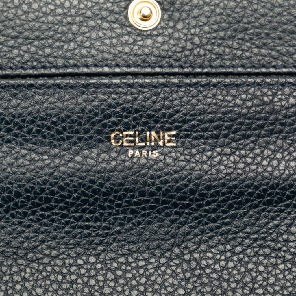 CELINE Circle Long Wallet Black Leather Women's