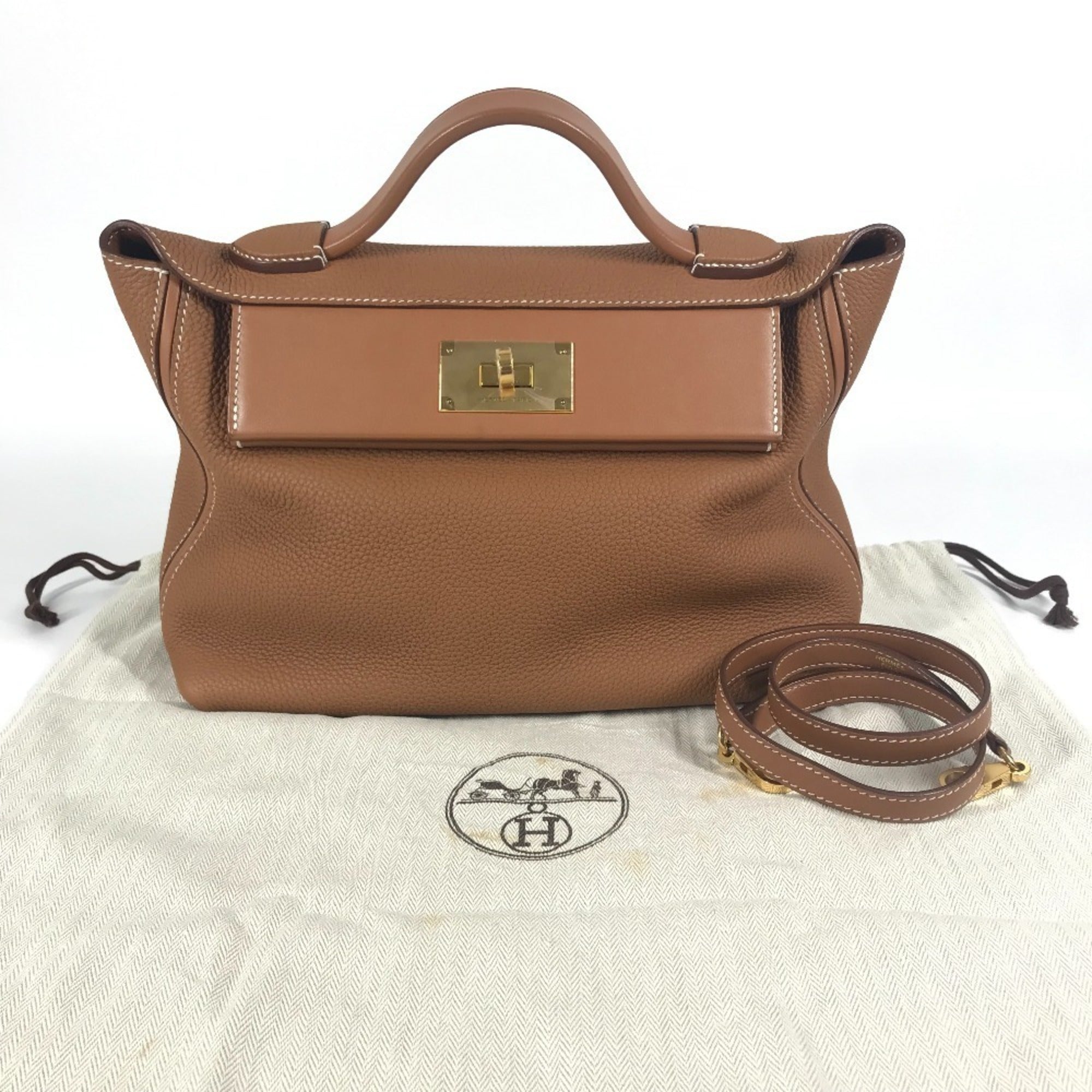HERMES Sac 24, and Van Quatre 29 bags, 2-way handbags shoulder Togo, men's women's, gold, like new — Like New