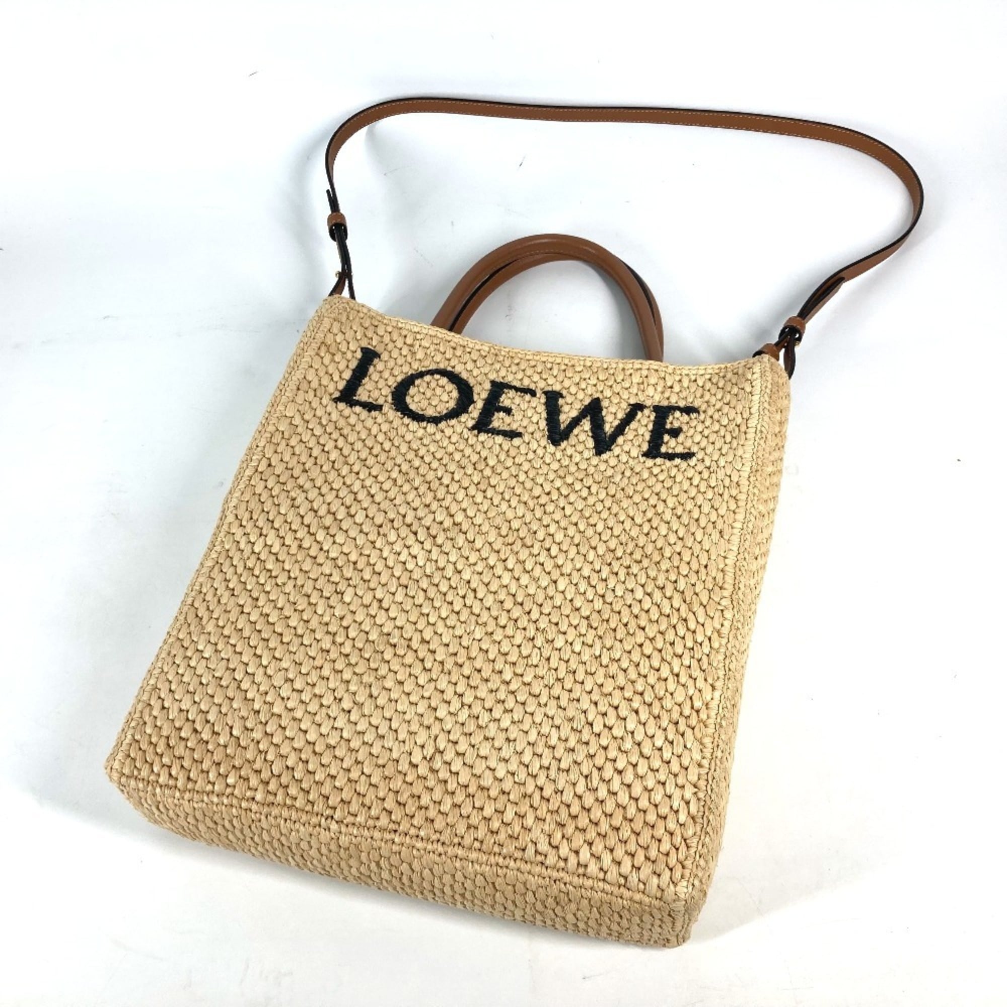 LOEWE Standard Bag Shoulder Tote Raffia Women's Beige x Brown E-240710-7 — New - Store Return
